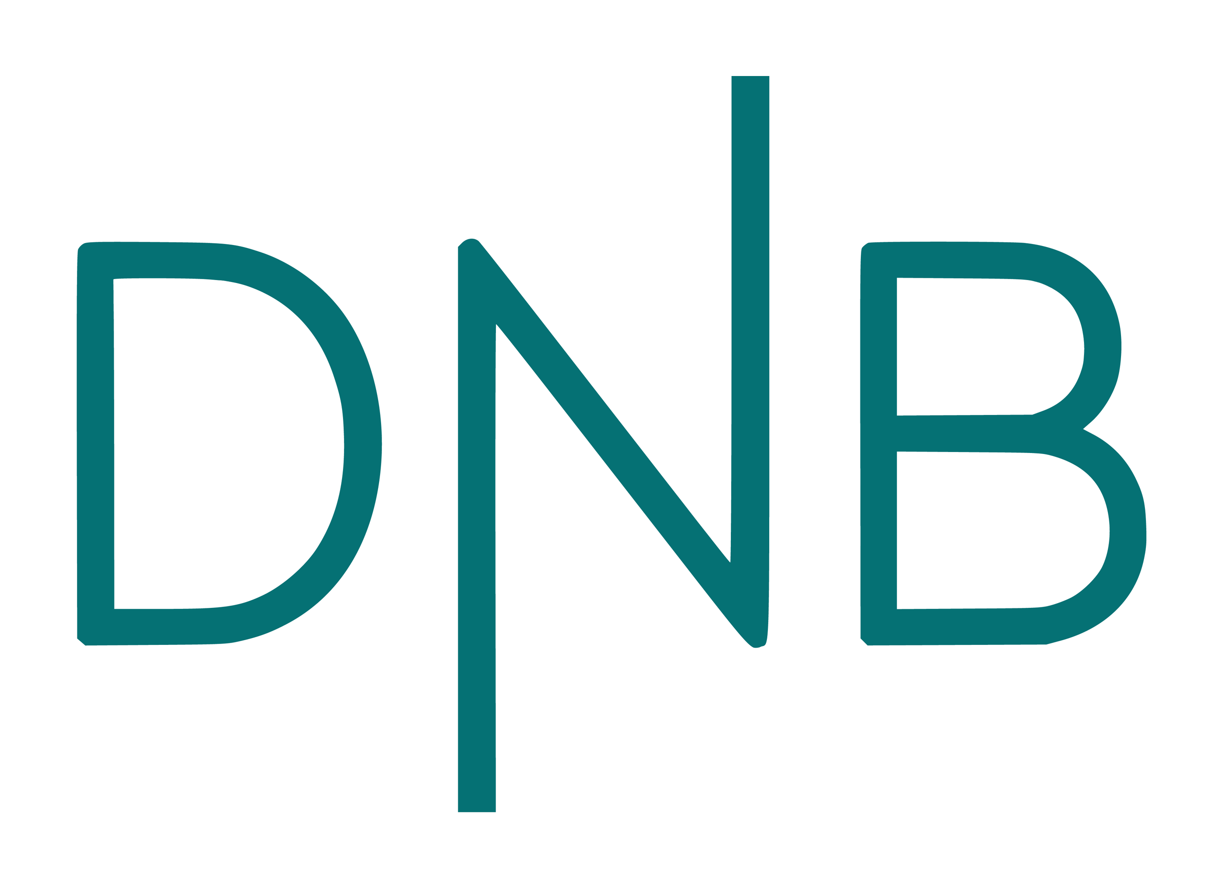 Stylized logo with the letters DNB in teal, interconnected in a modern geometric design.