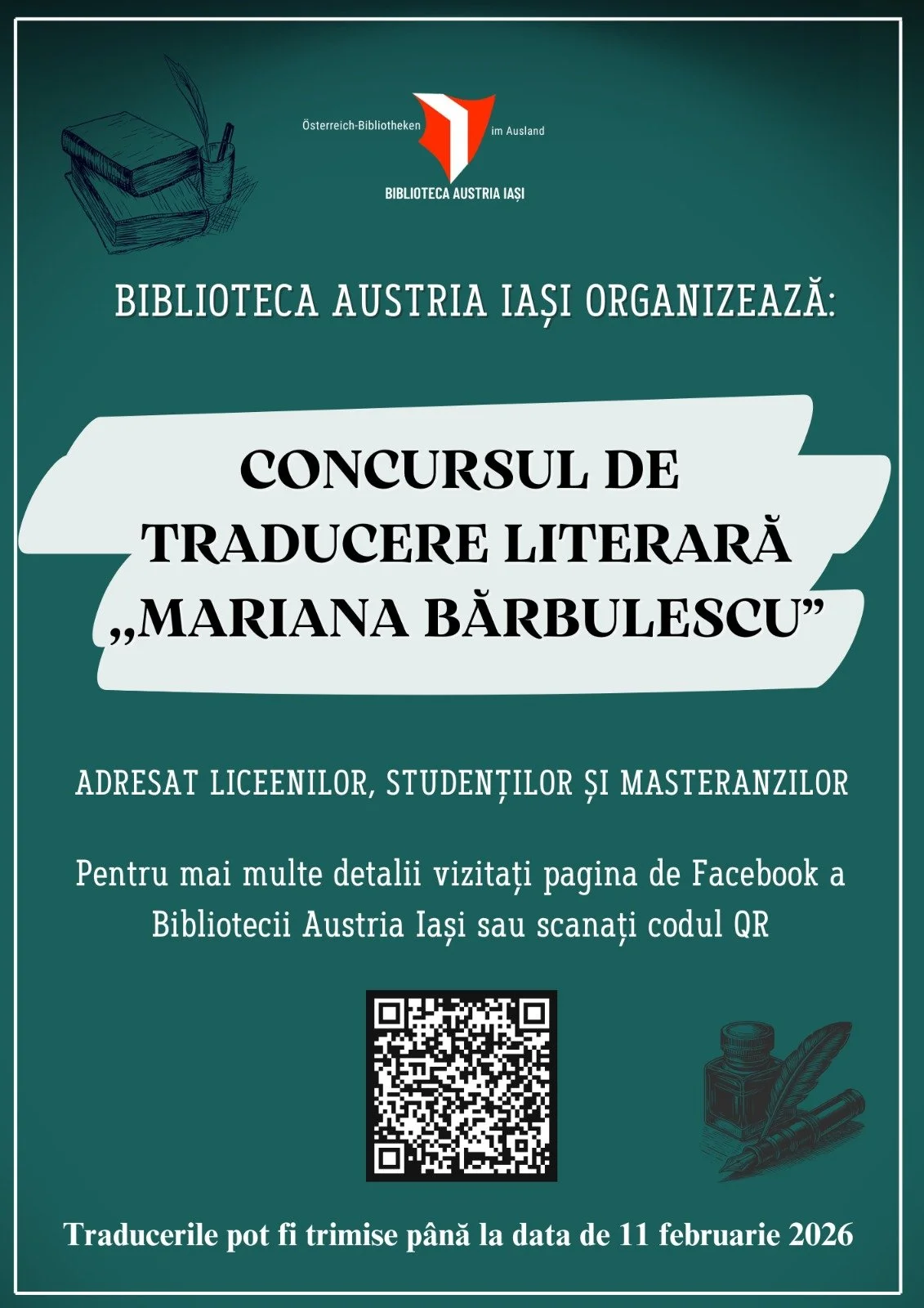 Concursul de traducere literară „Mariana Bărbulescu” - Biblioteca Austria Iași. Termen: 11 februarie
