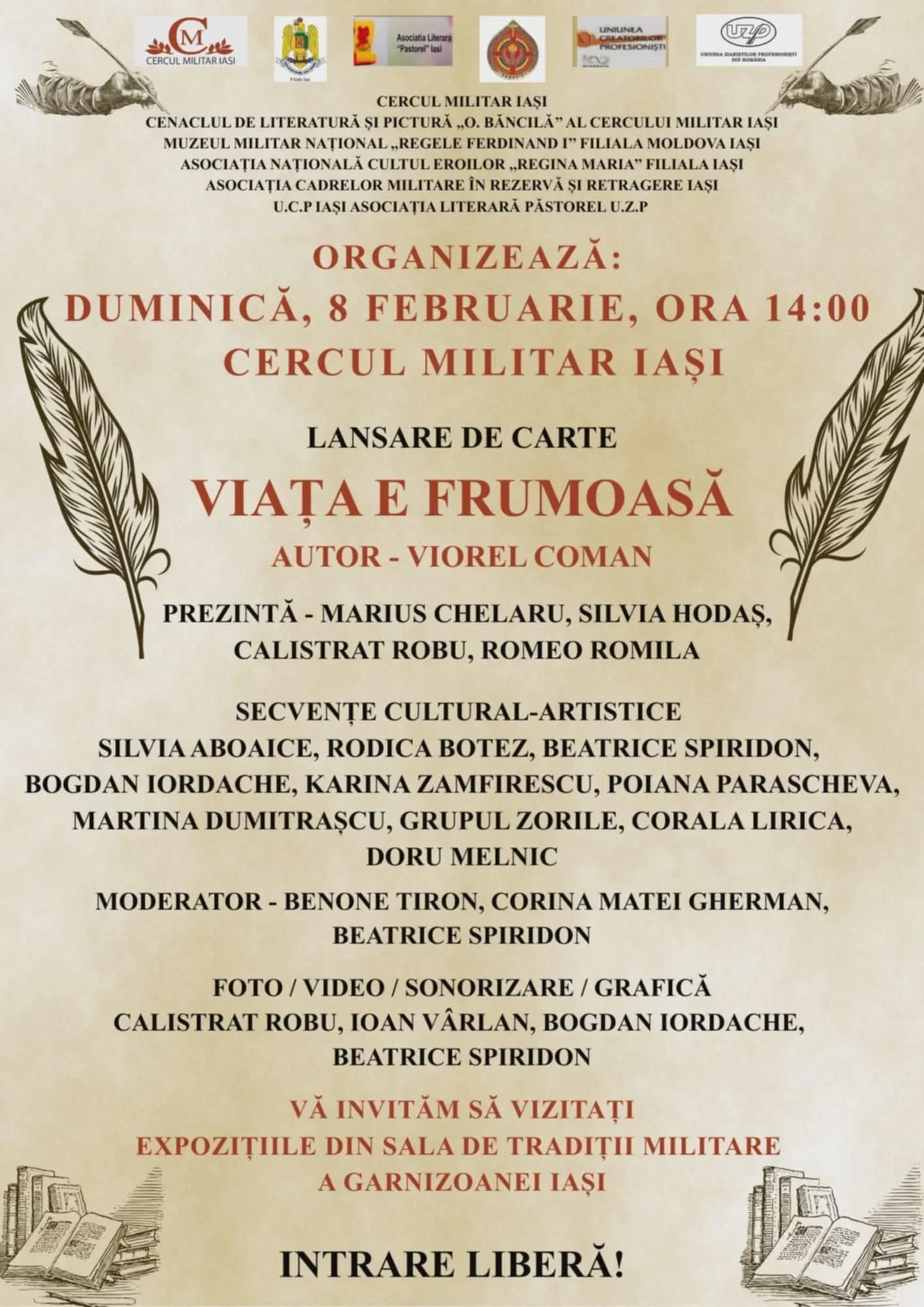 Lansare de carte, „Viața e frumoasă” de Viorel Coman, la Cercul Militar Iași