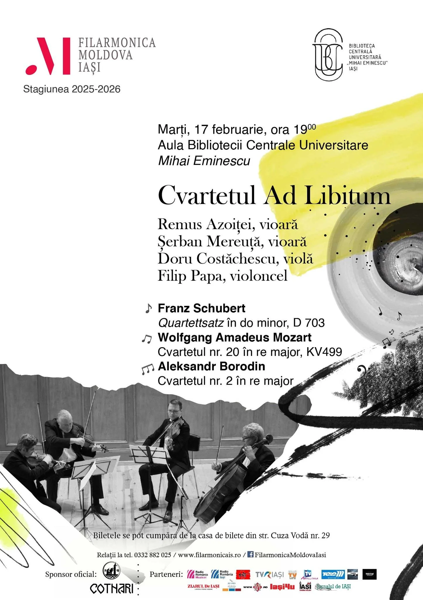 Concert cameral, Cvartetul Ad Libitum, în Aula Bibliotecii Centrale Universitare „Mihai Eminescu”