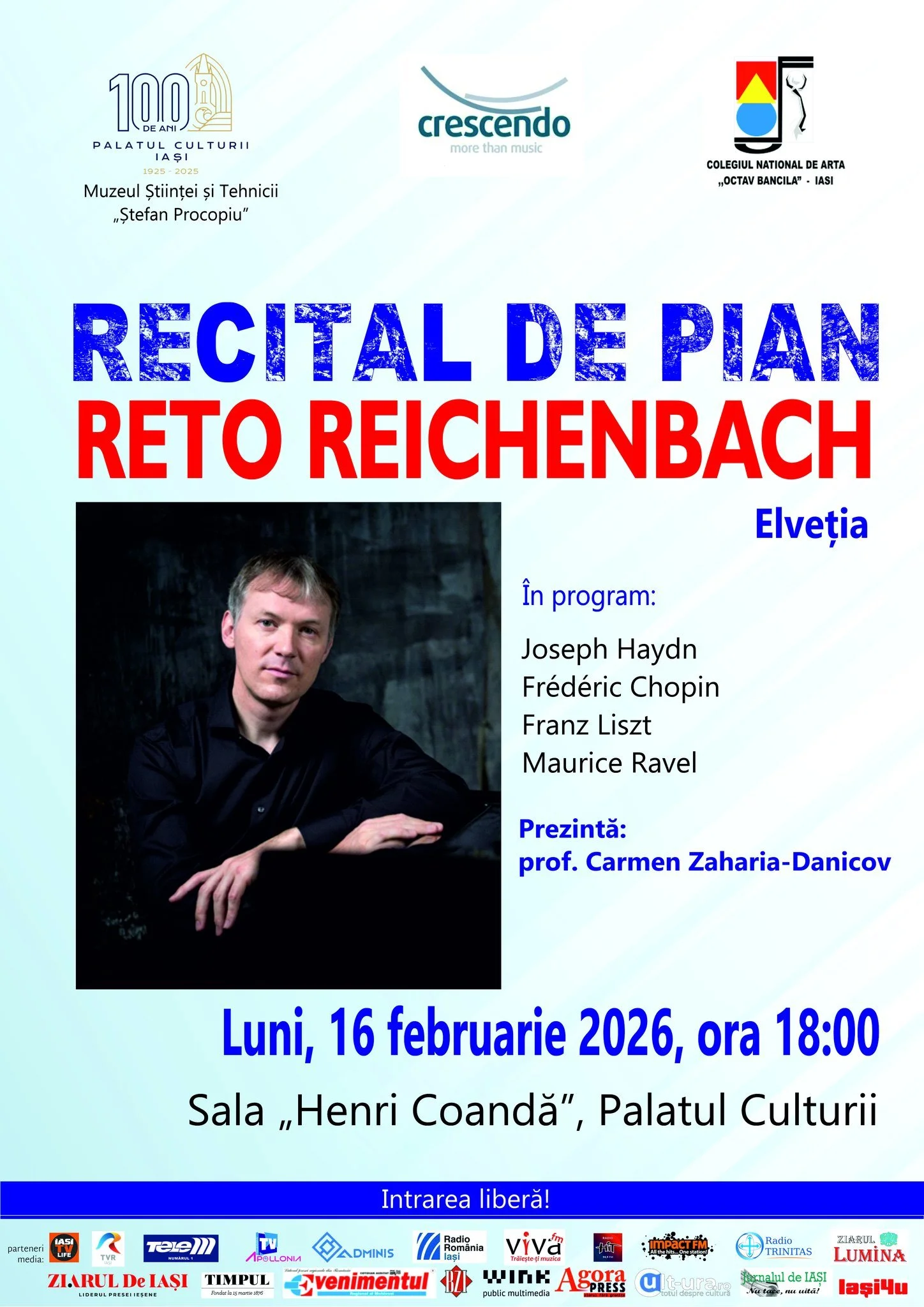 Recital de pian cu Reto Reichenbach, la Palatul Culturii Iași