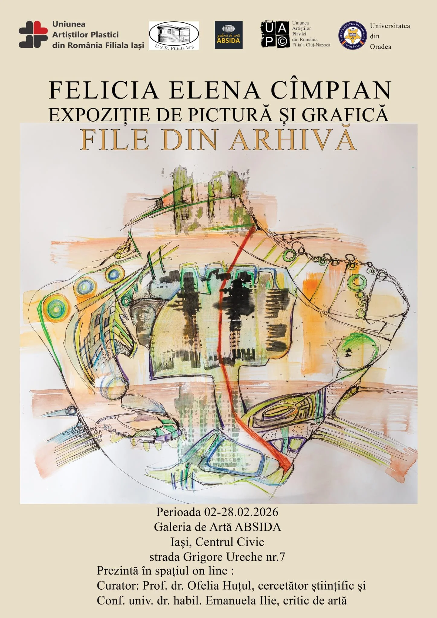 Expoziție de pictură și grafică „File de arhivă” de Felicia Elena Cîmpian, la Galeria de Artă Absida