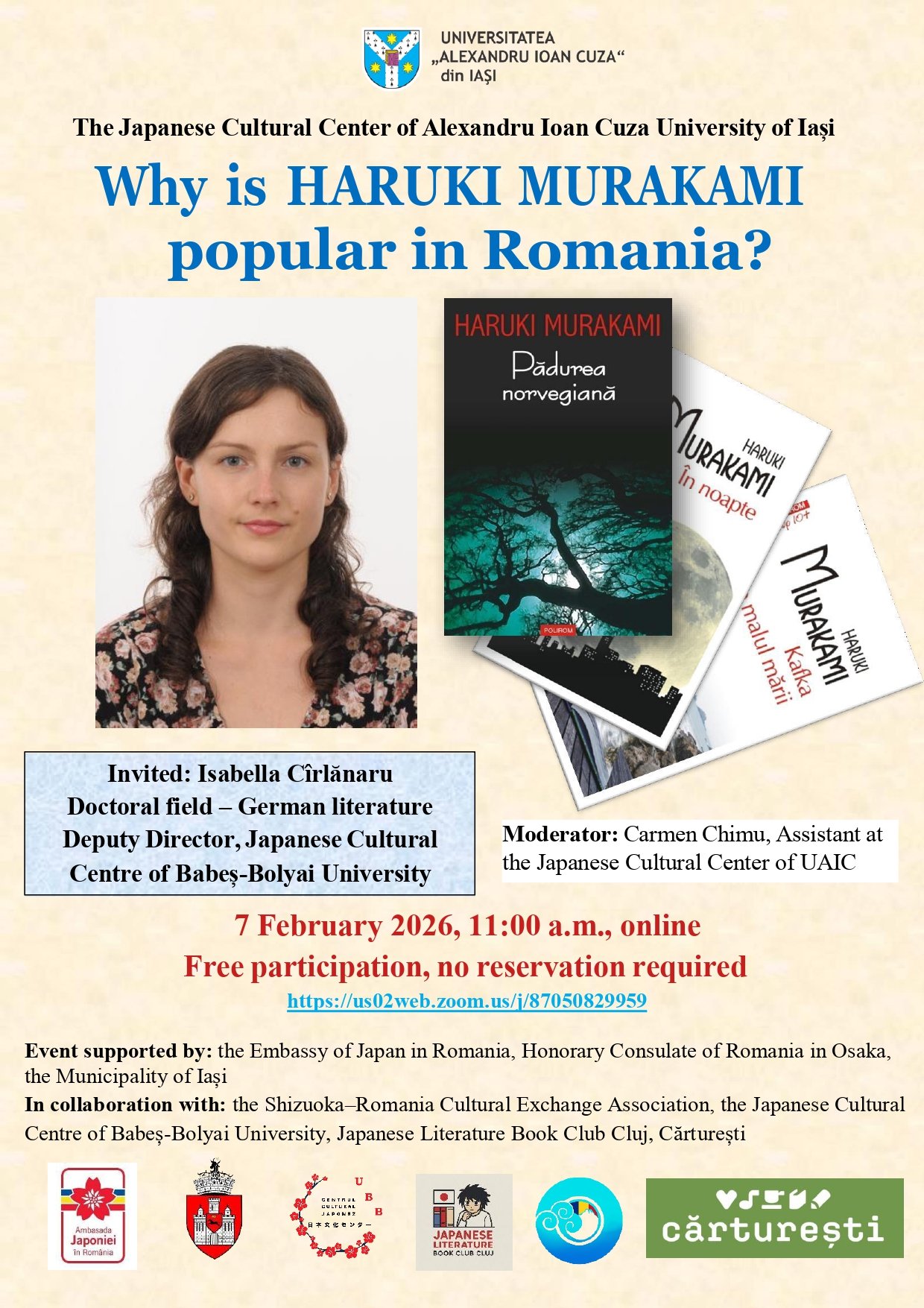 „De ce este Haruki Murakami popular în România?”, întâlnire online, sâmbătă, 7 februarie, ora 11.00