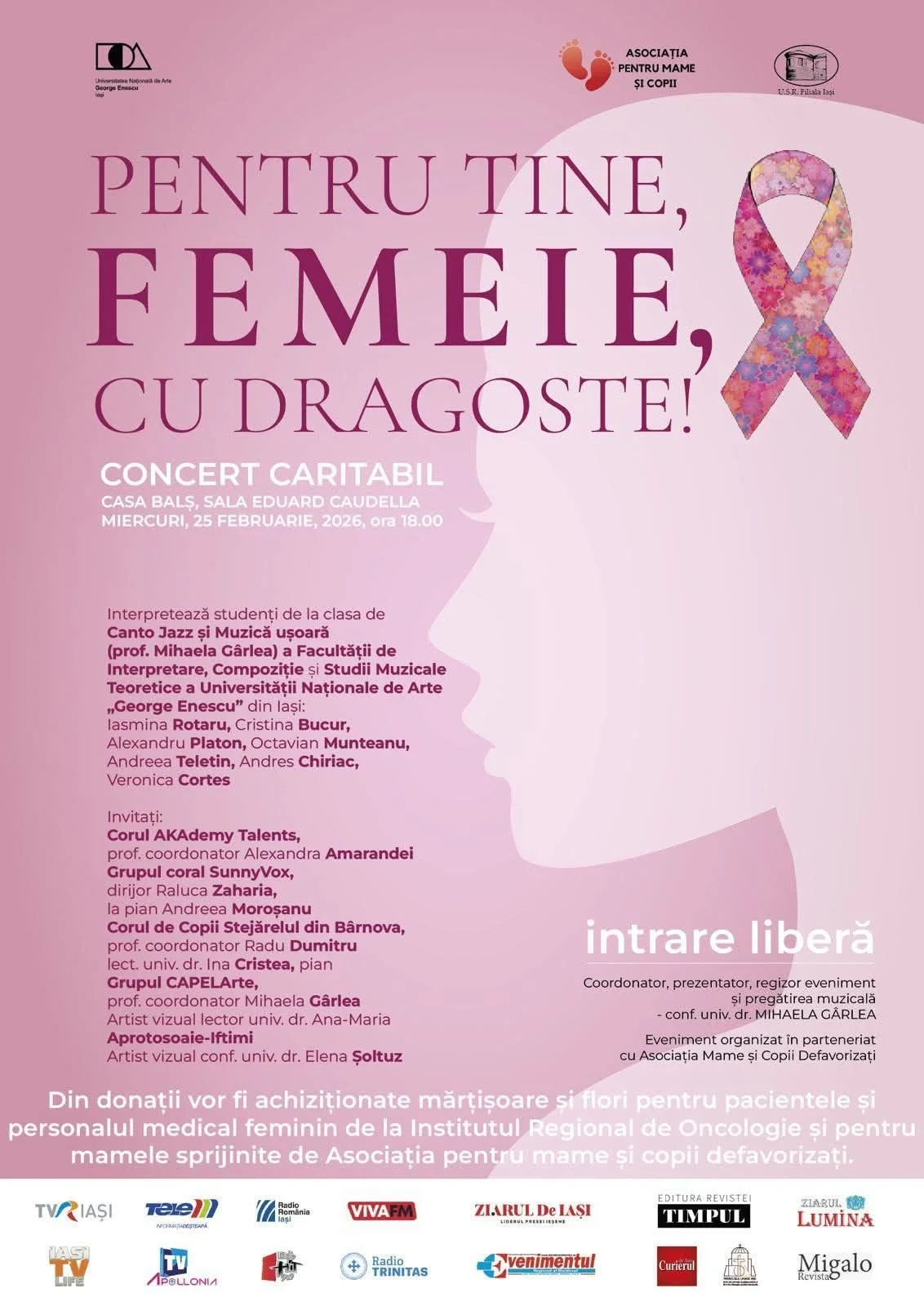 Concert caritabil: „Pentru tine, femeie, cu dragoste”, la Casa Balș