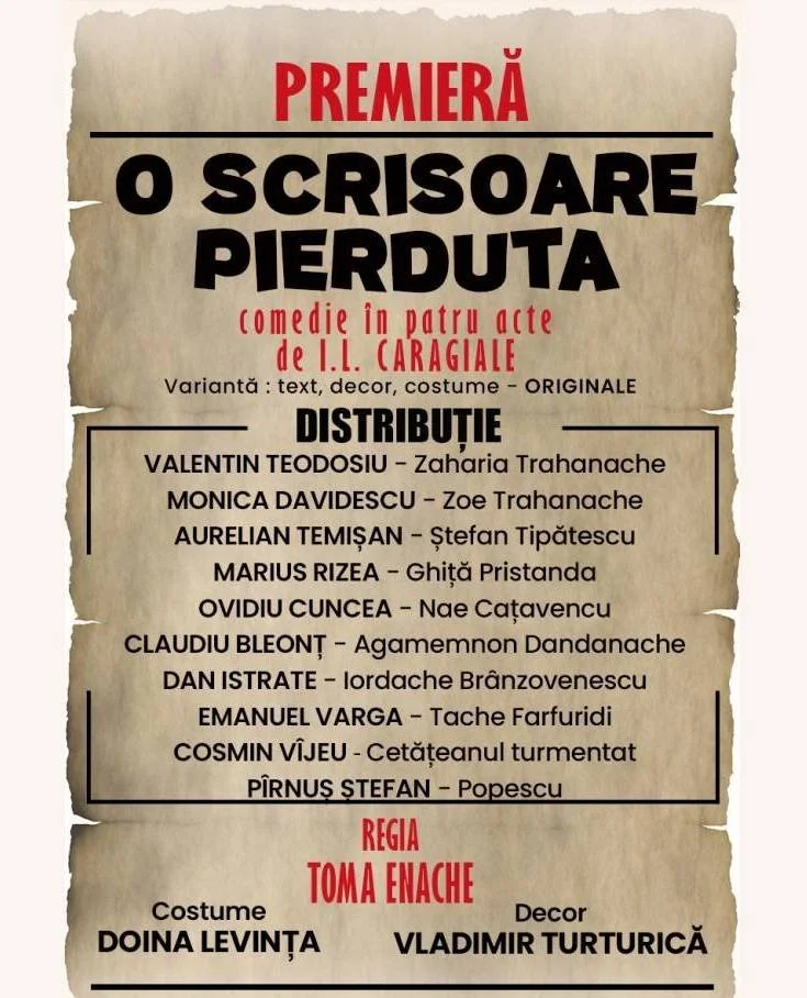 „O scrisoare pierdută”, în Sala Mare a TNI