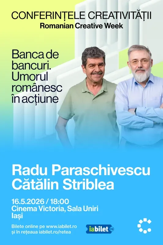 Radu Paraschivescu și Cătălin Striblea: „Banca de bancuri. Umorul românesc în acțiune”, la Conferințele creativității, RCW 2026
