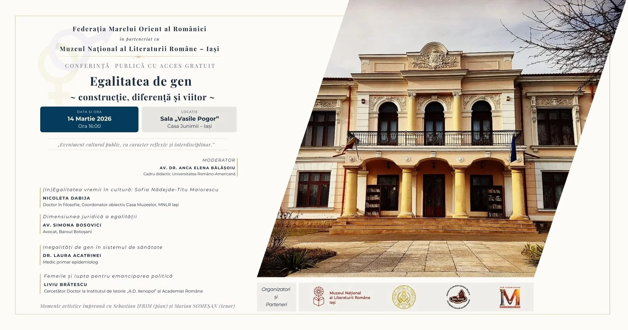 „Egalitatea de gen - construcție, diferență și viitor”, conferințe la Muzeul „Vasile Pogor”