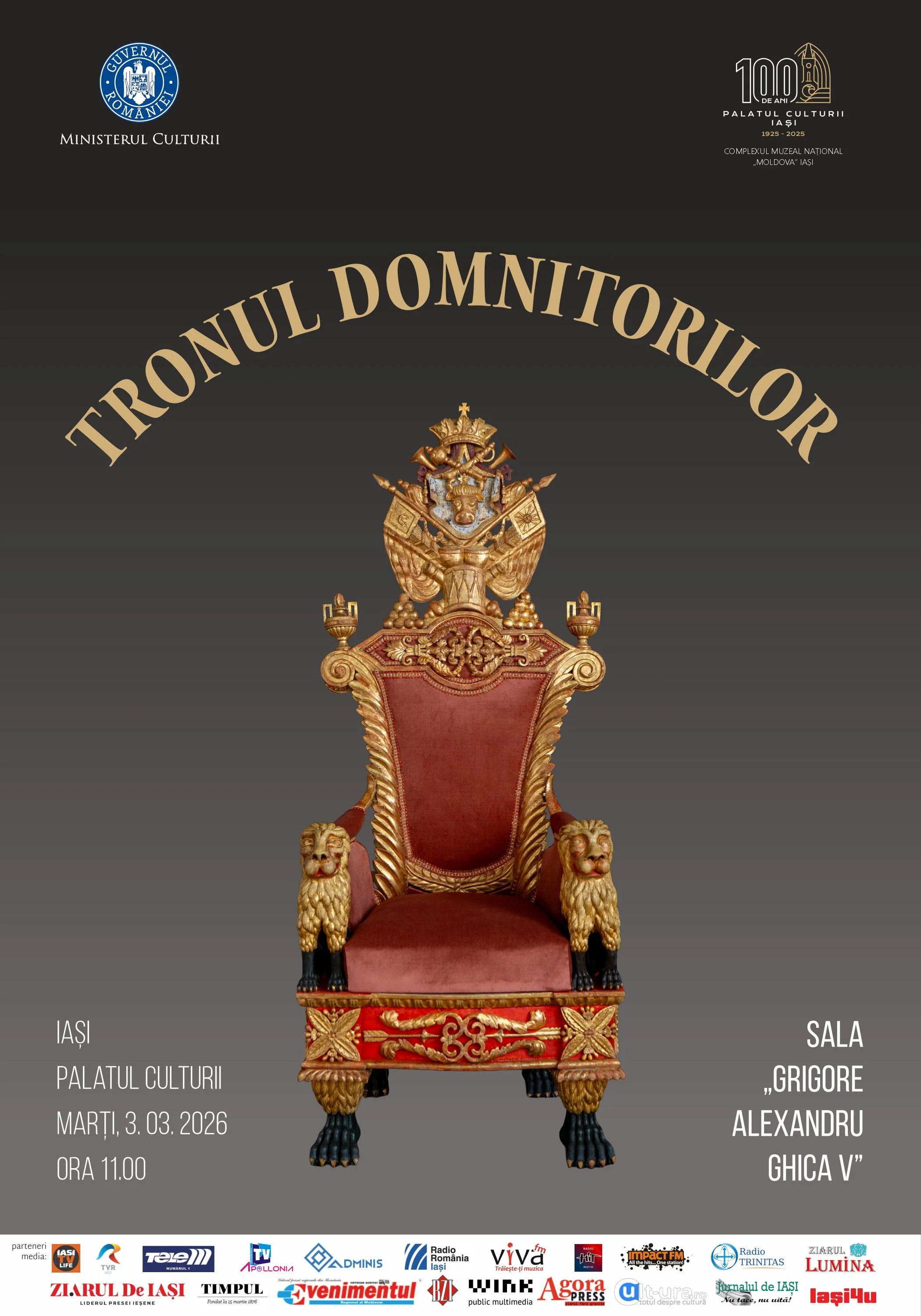 Tronul Domnitorilor va fi expus la Palatul Culturii