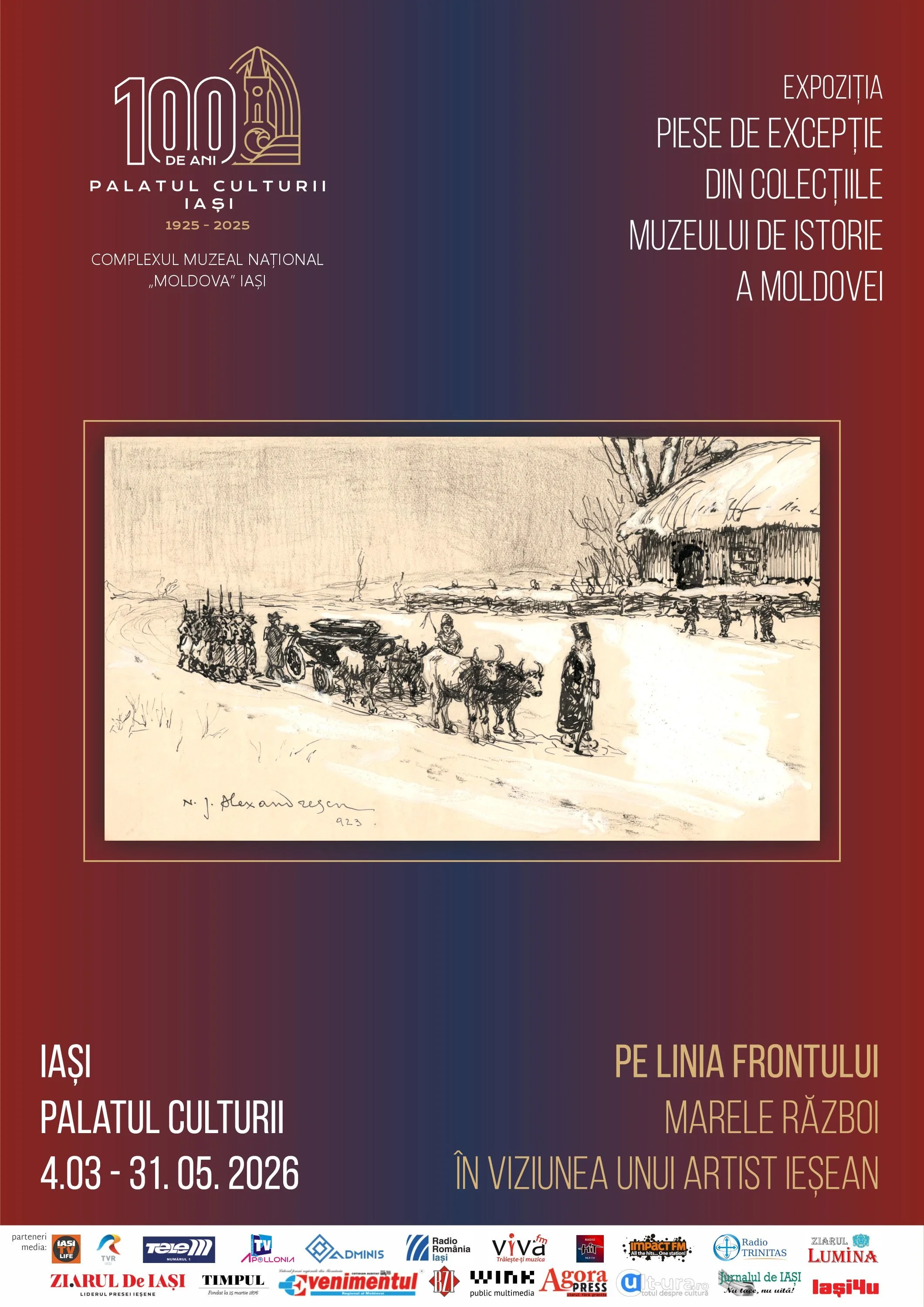 „Pe linia frontului. Marele Război în viziunea unui artist ieșean” - micro-expoziție la Palatul Culturii