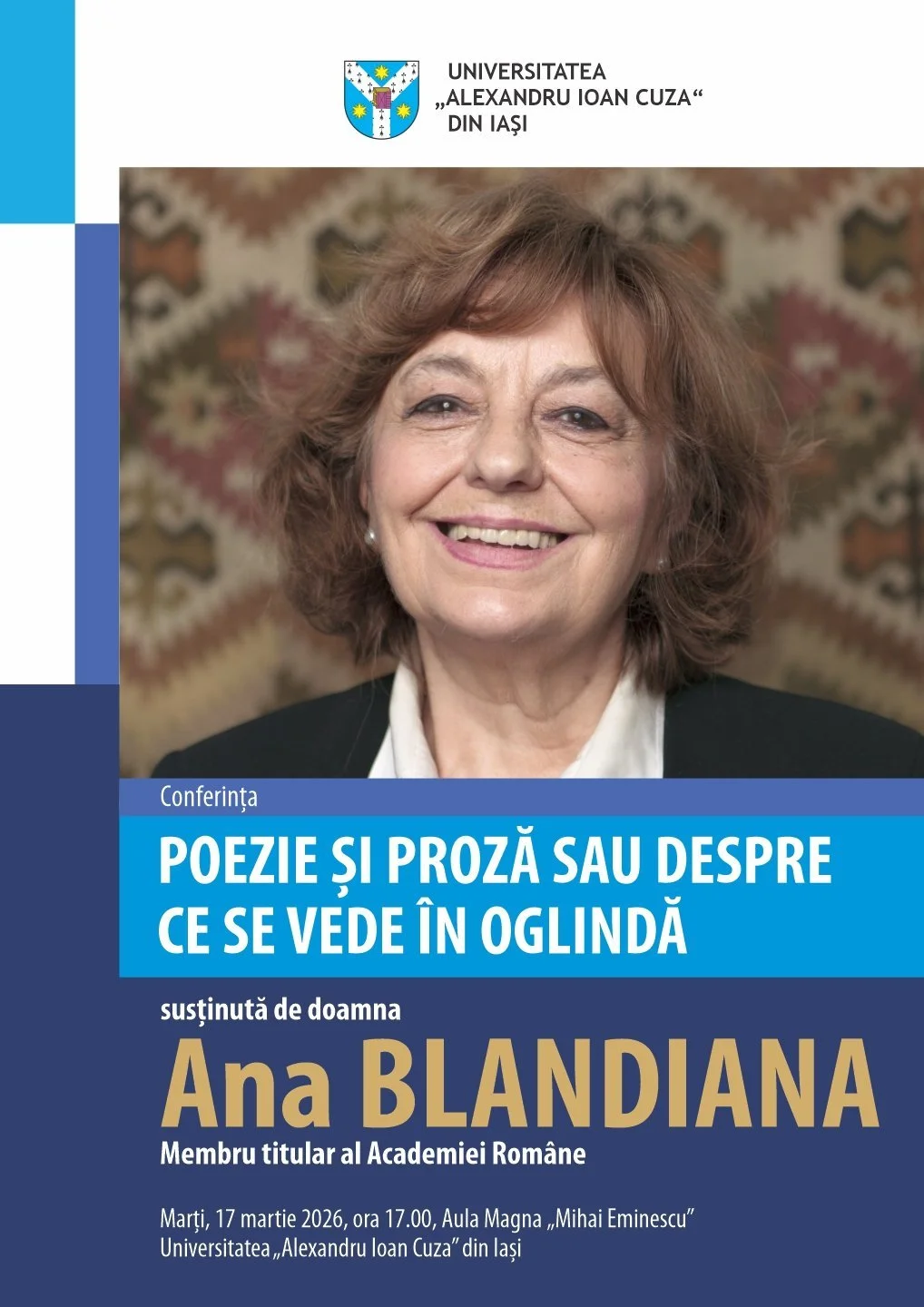 „Poezie și proză sau despre ce se vede în oglindă”, Ana Blandiana la UAIC