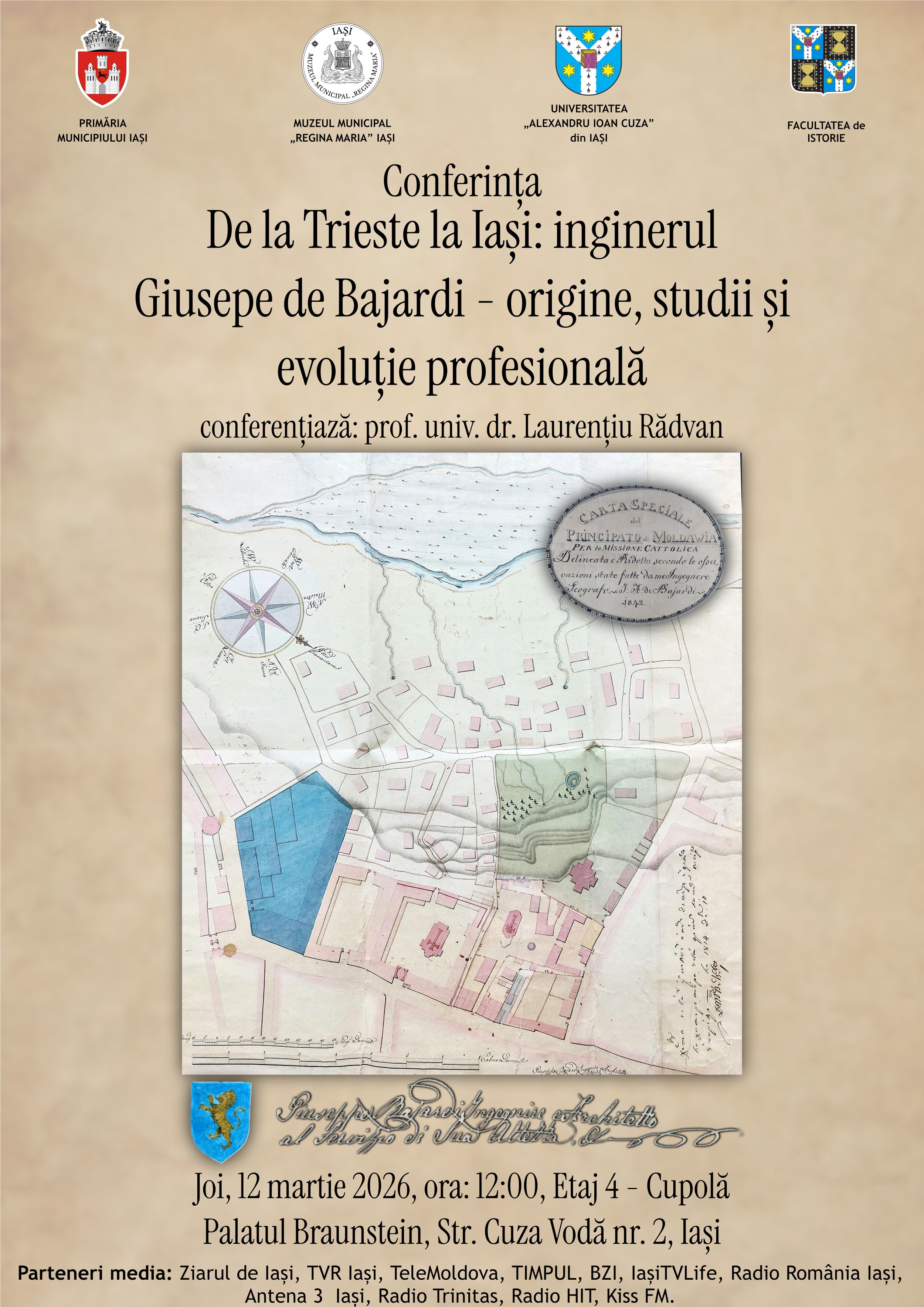 Conferință „Inginerul Giuseppe de Bajardi - origini, studii și evoluție profesională”, la Palatul Braunstein