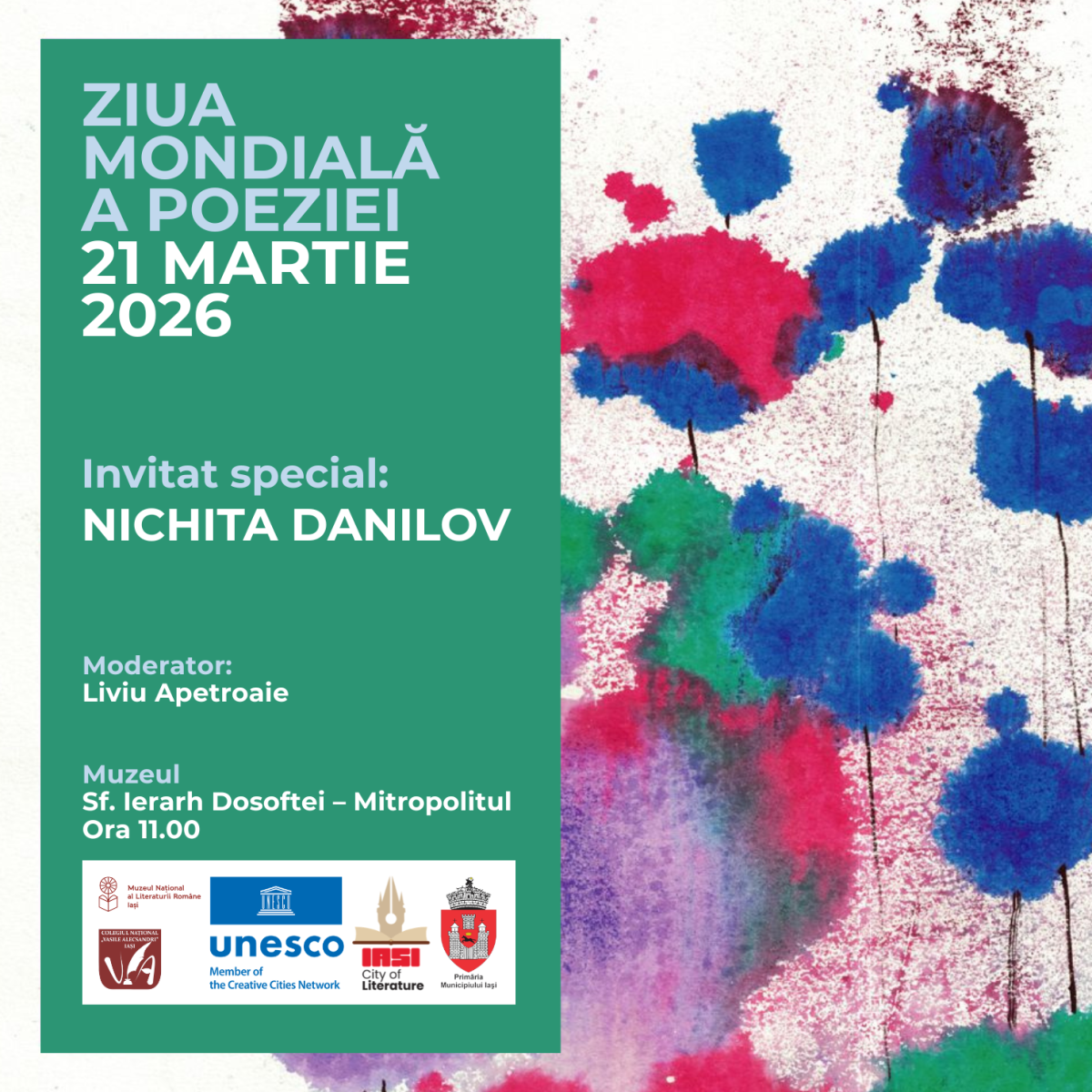Nichita Danilov, de Ziua Mondială a Poeziei, la Casa Dosoftei