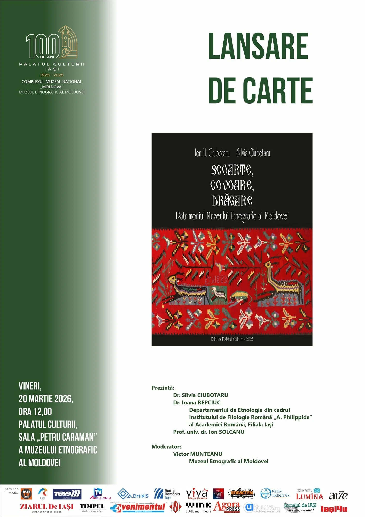 Lansare de carte: „Scoarțe, covoare, drăgare”, la Palatul Culturii
