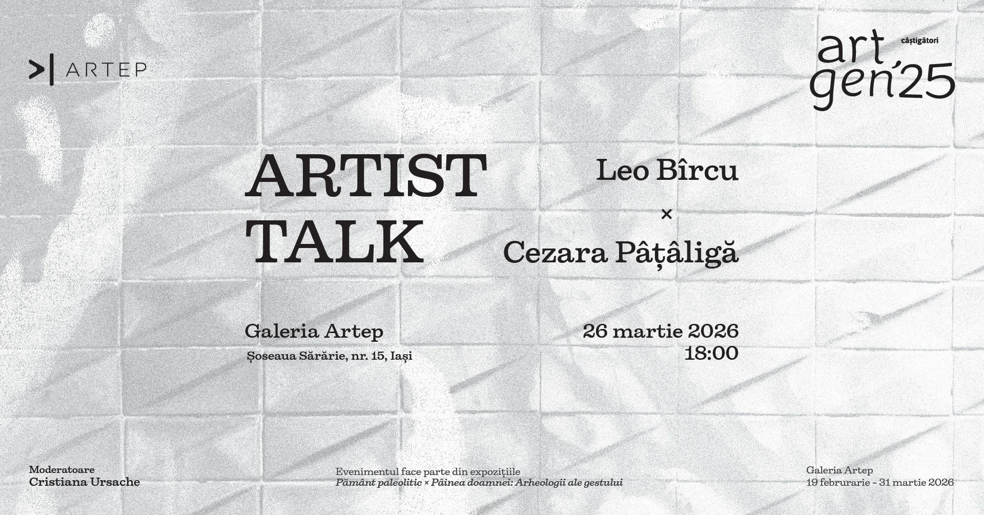Artist talk la Galeria Artep: cu Cezara Pâțâligă și Leo Bîrcu, câștigători Art Gen ’25