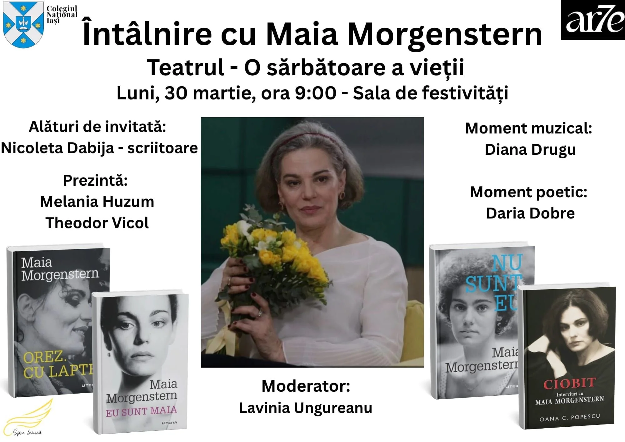 Actrița Maia Morgenstern se întâlnește cu elevii Colegiului Național Iași