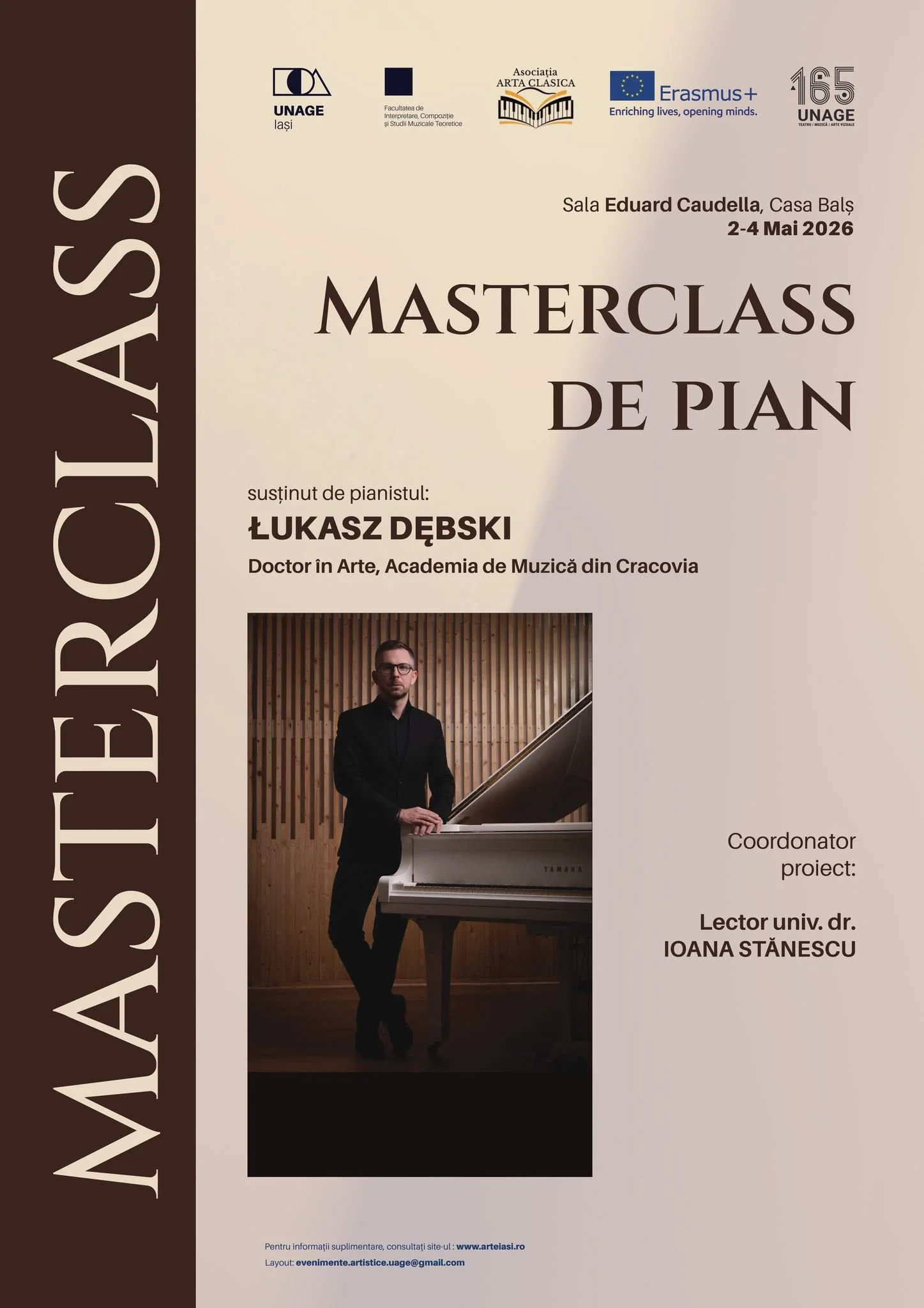 ŁUKASZ DĘBSKI va susține un masterclass de pian în sala „Eduard Caudella”