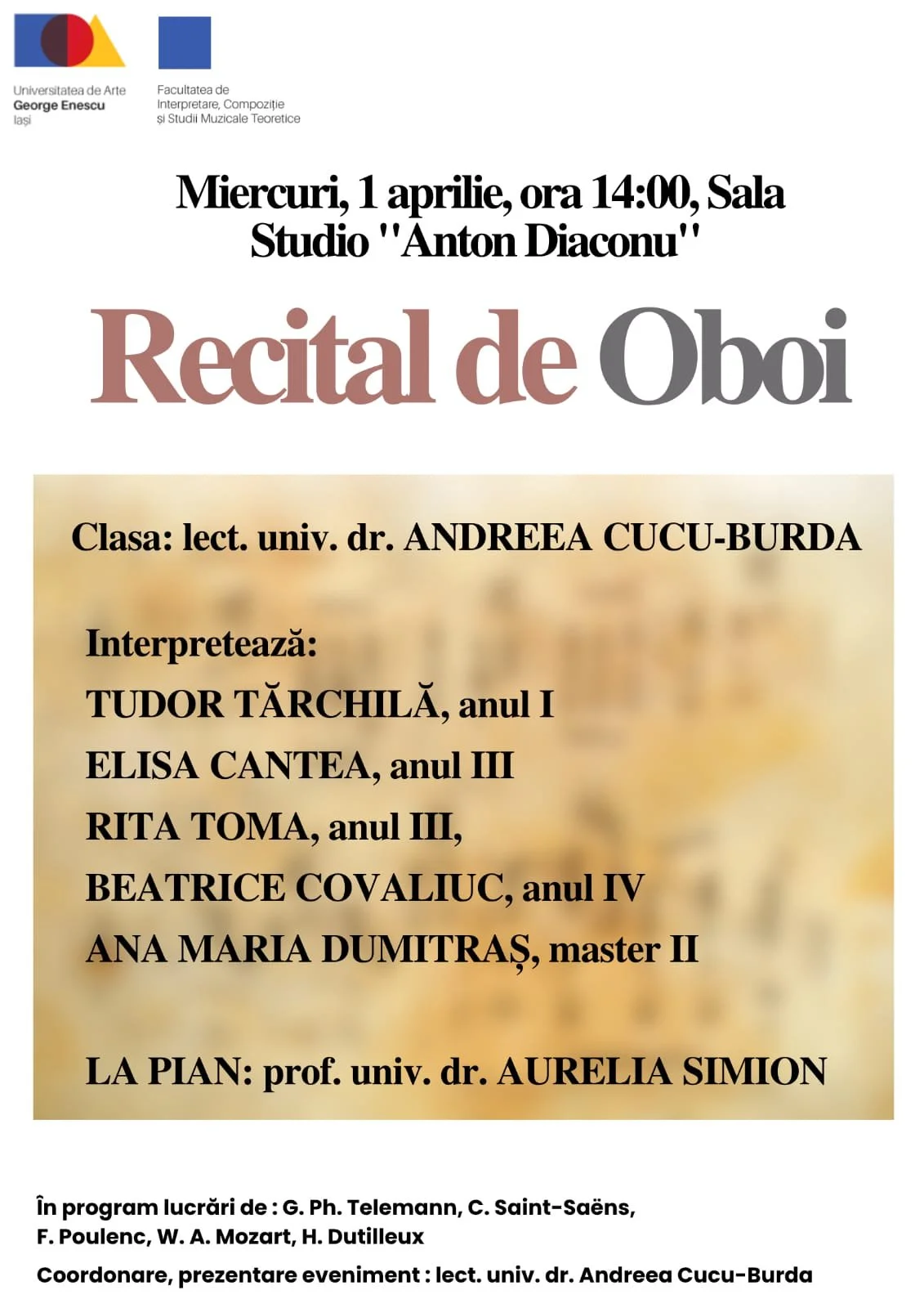Recital de oboi la sala „Anton Diaconu”