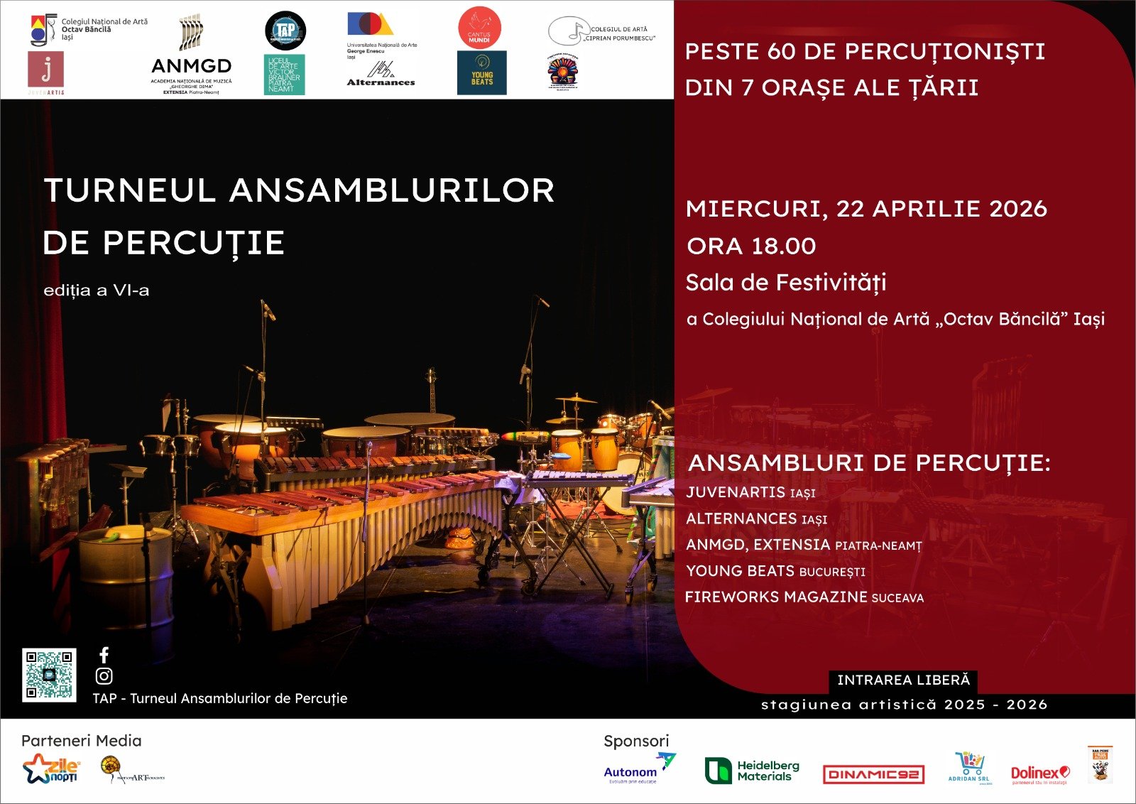 Turneul Ansamblurilor de Percuție ajunge la Iași, în 22 aprilie