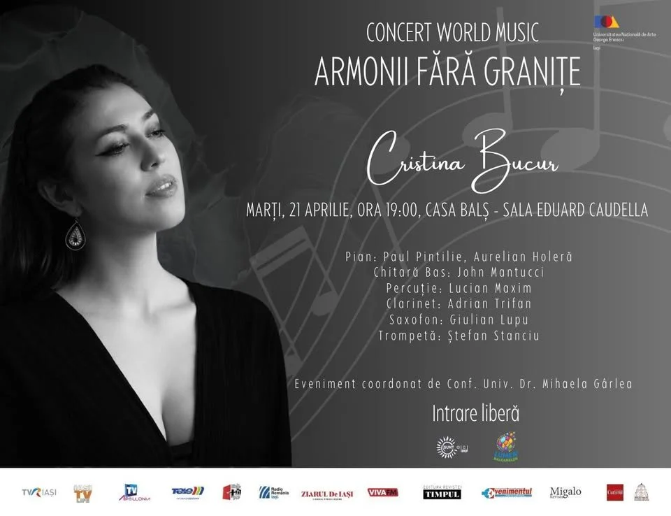 Concert: „Armonii fără granițe”. Invitat: Cristina Bucur