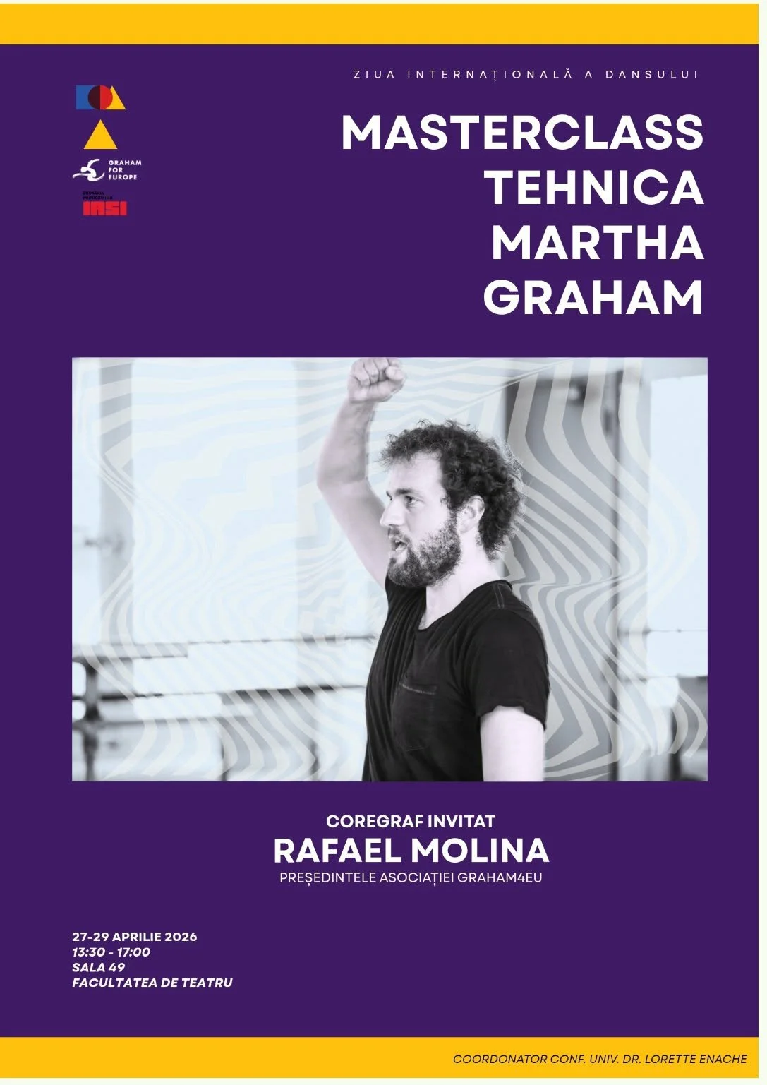 Coregraful Rafael Molina va susține un masterclass despre tehnica Martha Graham