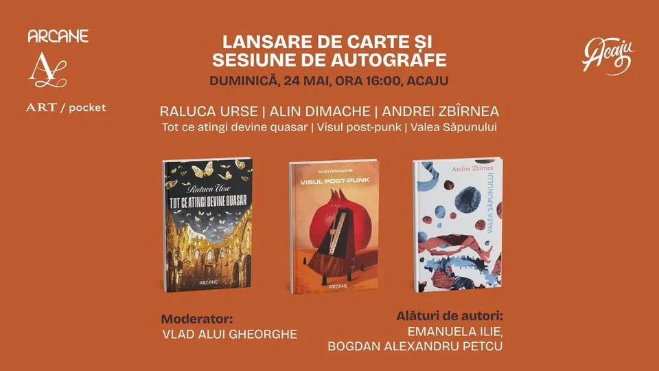 Triplă lansare de carte la Acaju: Raluca Urse, Alin Dimache și Andrei Zbîrnea