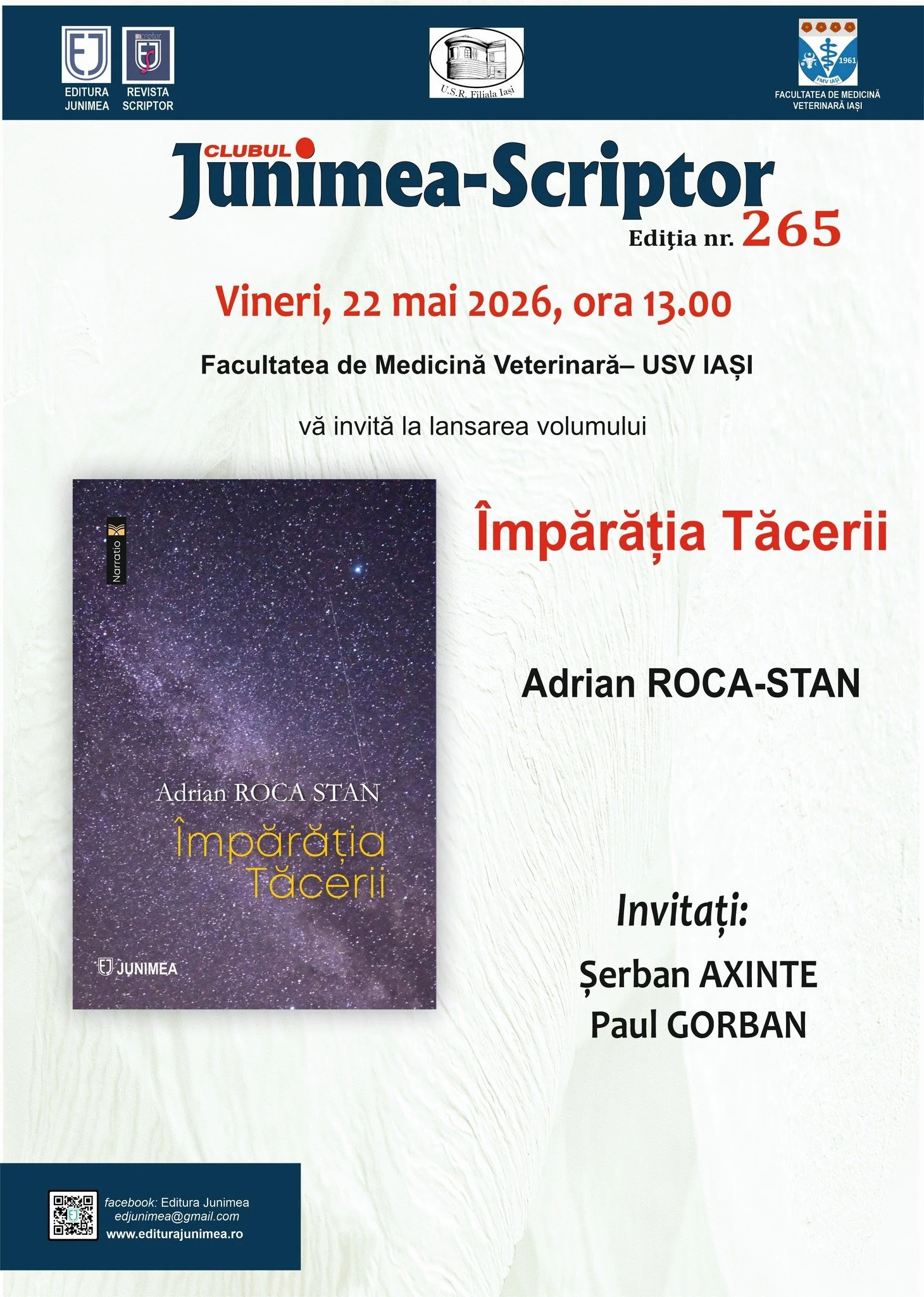 Lansare de carte: „Împărăția tăcerii” de Adrian Roca-Stan