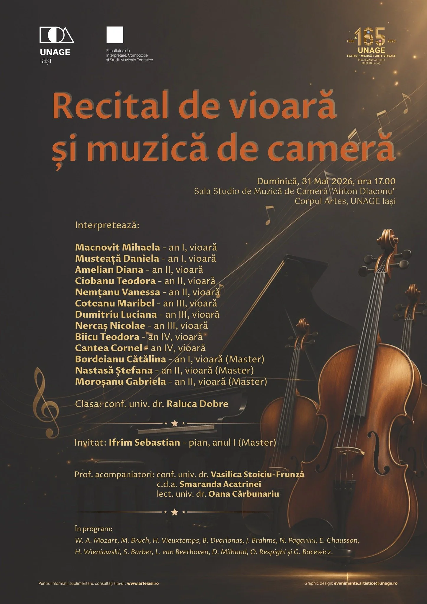 Recital de vioară și muzică de cameră la UNAGE