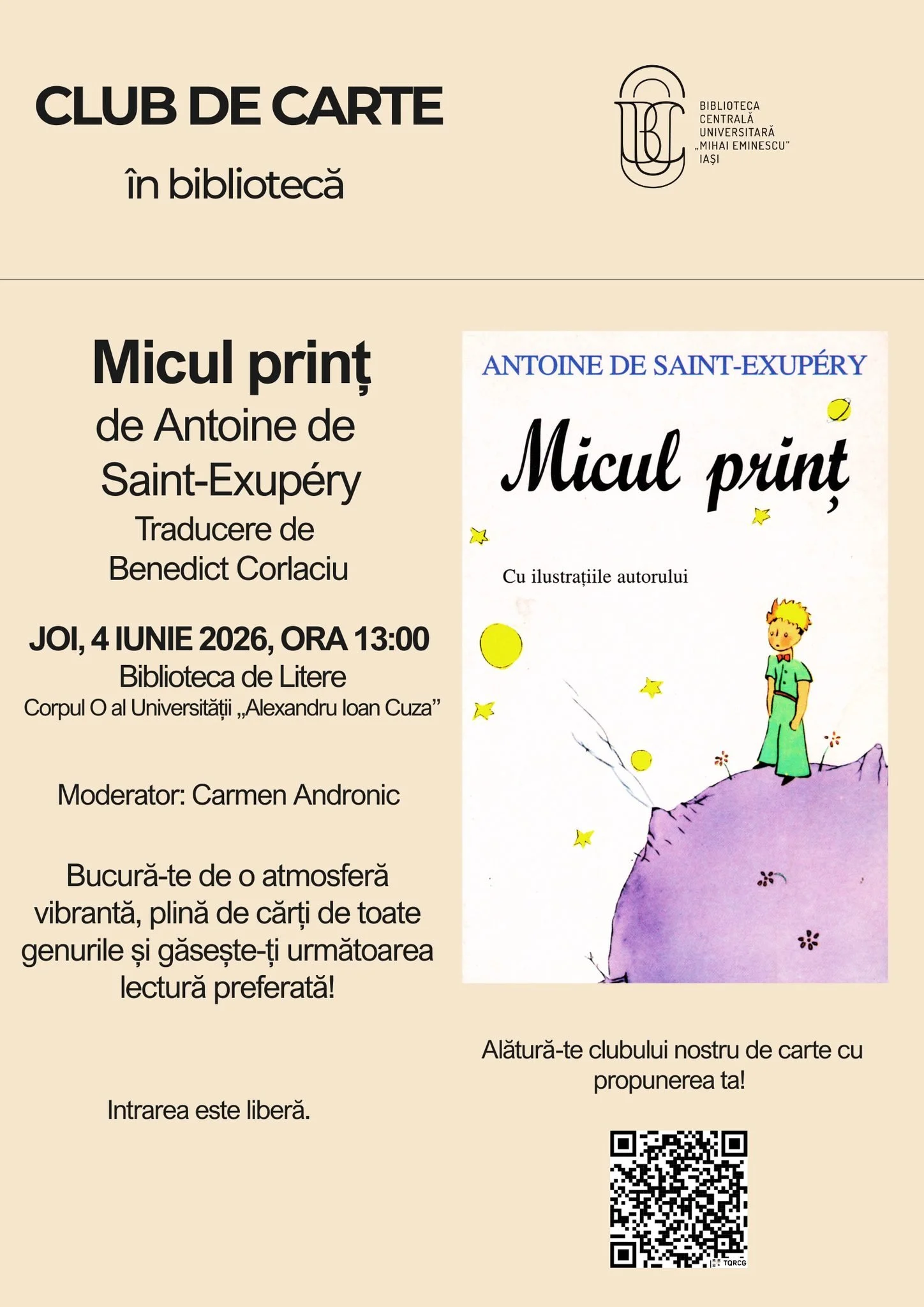 Club de carte în bibliotecă: „Micul Prinț” de Antoine de Saint-Exupéry