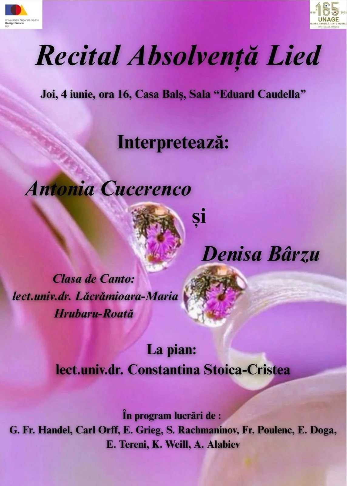 Recital de absolvență Canto: Interpretează Antonia Cucerenco și Denisa Bârzu
