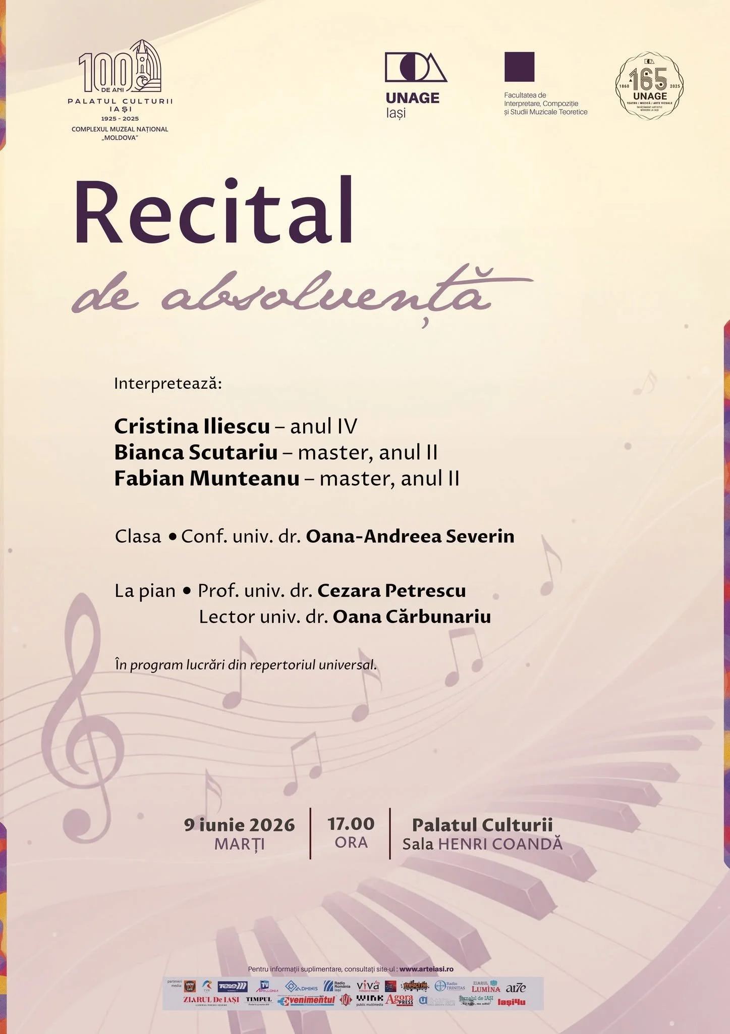 Recital de absolvență, 9 iunie, Palatul Culturii