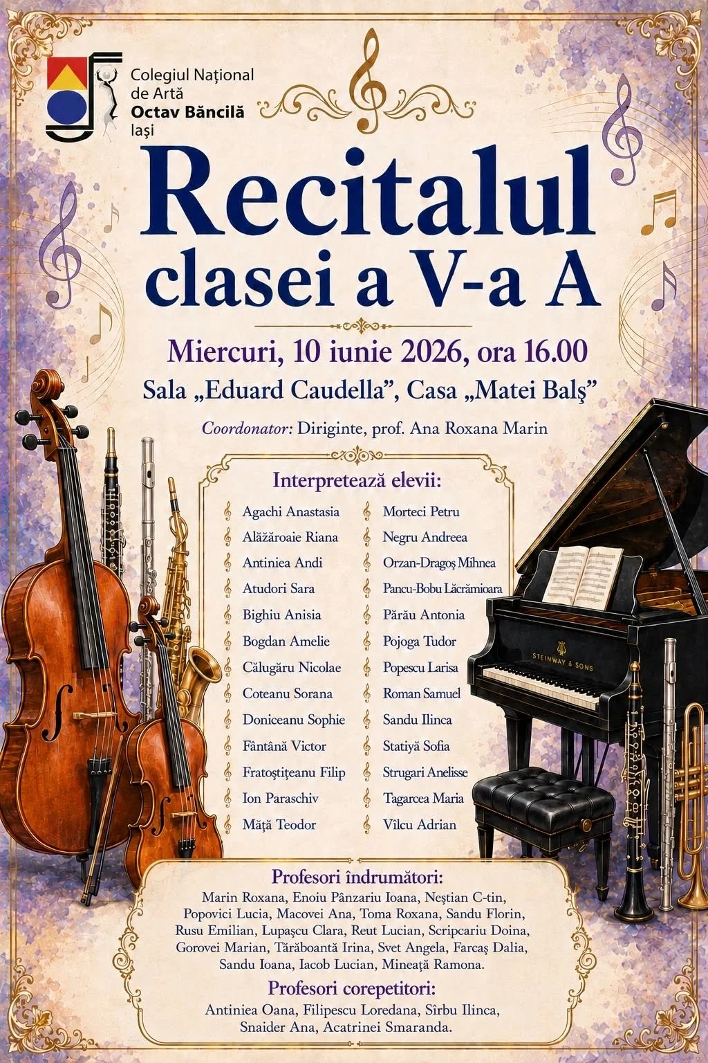 Recitalul clasei a V-a A, la Casa Balș