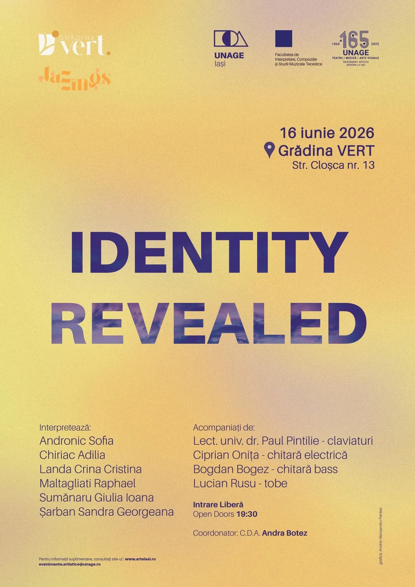 „Identity Revealed”, muzică jazz la Grădina Vert