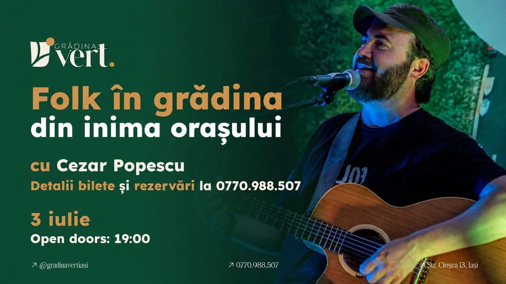 Seară de folk cu Cezar Popescu la Grădina Vert