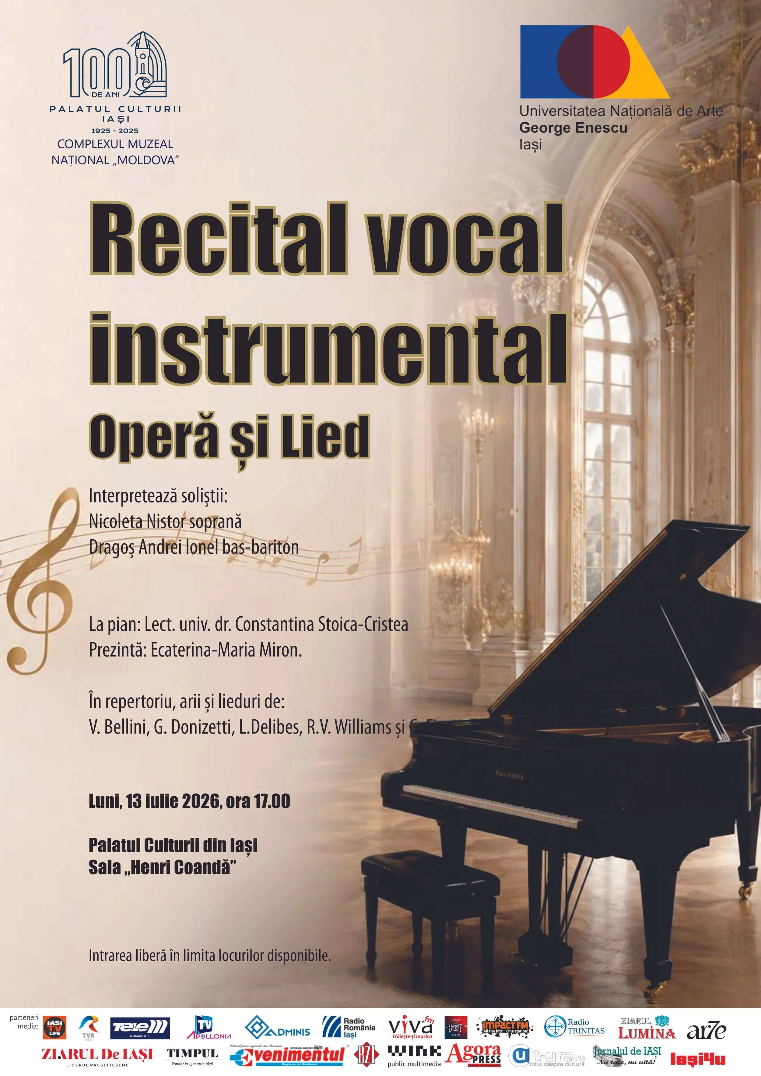 Recital vocal-instrumental: Operă și Lied la Palatul Culturii