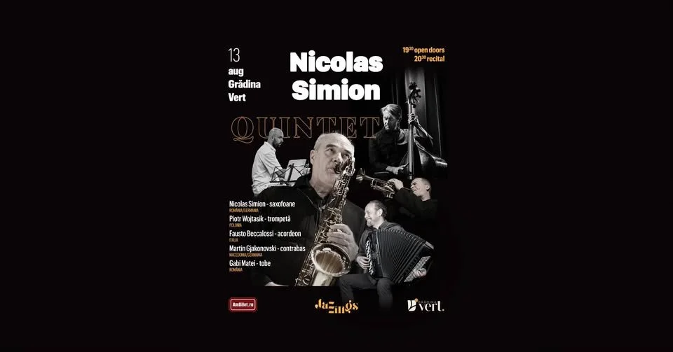 Nicolas Simion Quintet la Grădina Vert, în 13 august