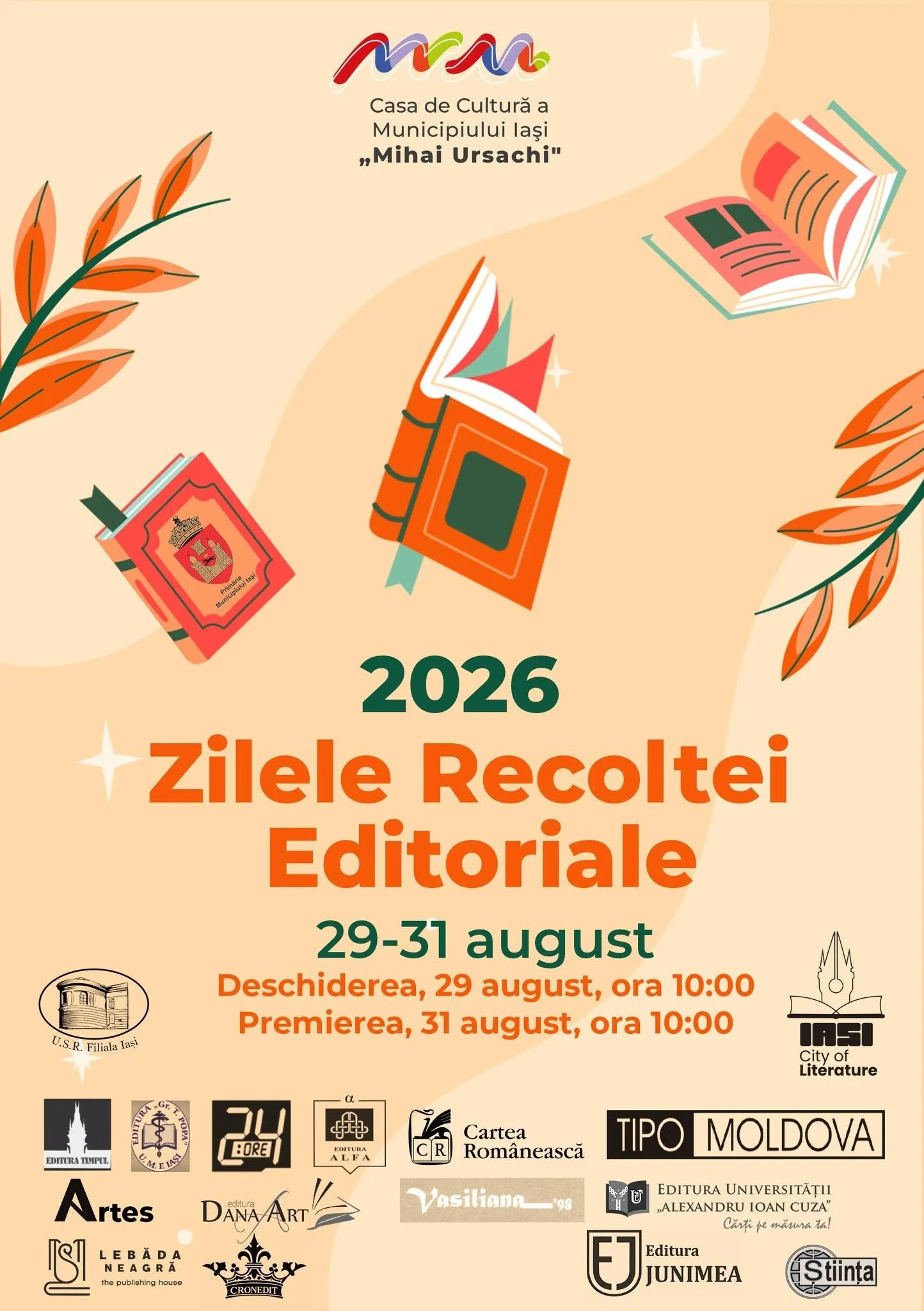 Târgul de carte „Zilele recoltei editoriale”, 29-31 august, în Parcul Copou