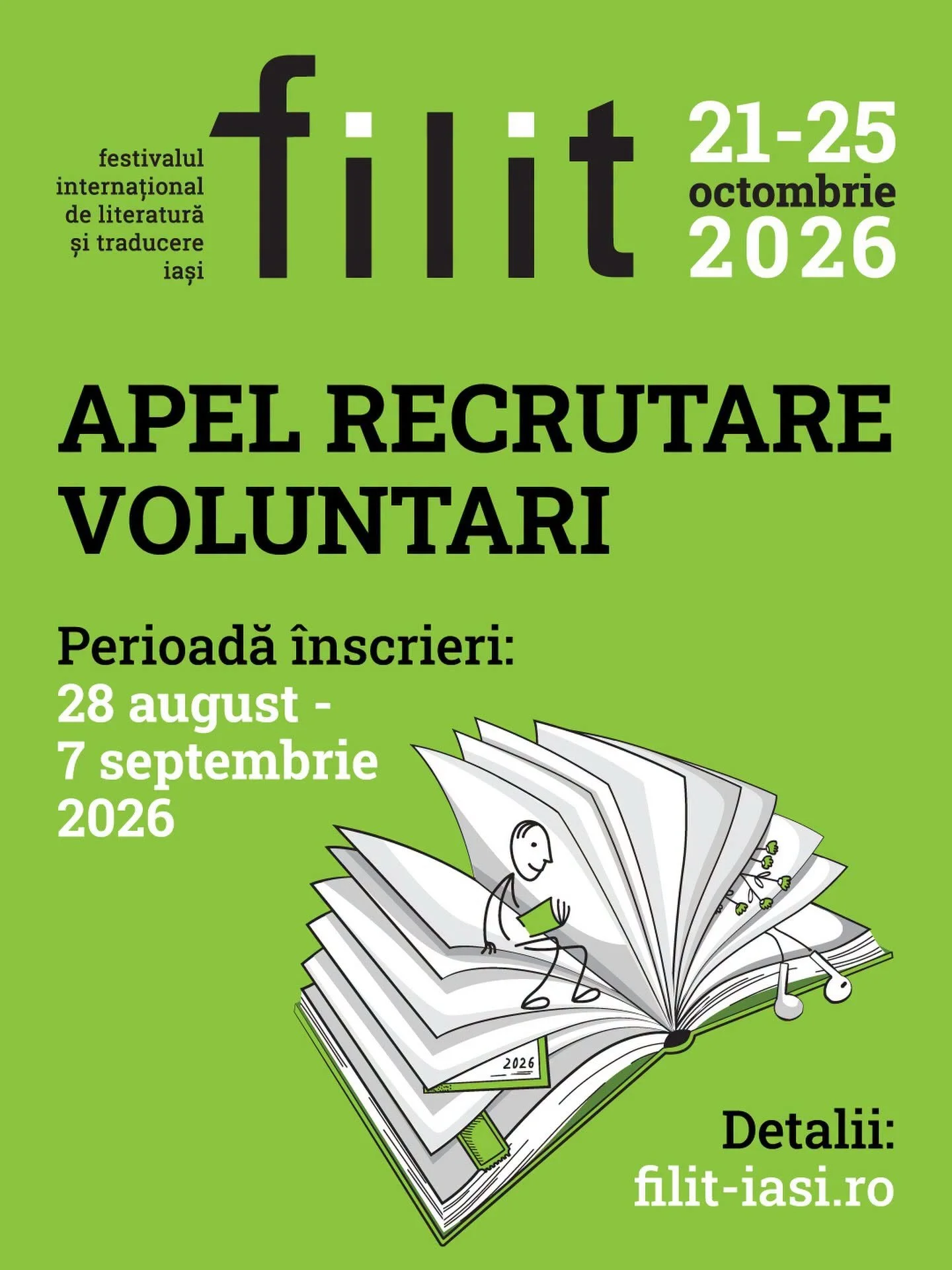 Apel recrutare voluntari FILIT 2026: înscrieri între 28 august -7 septembrie