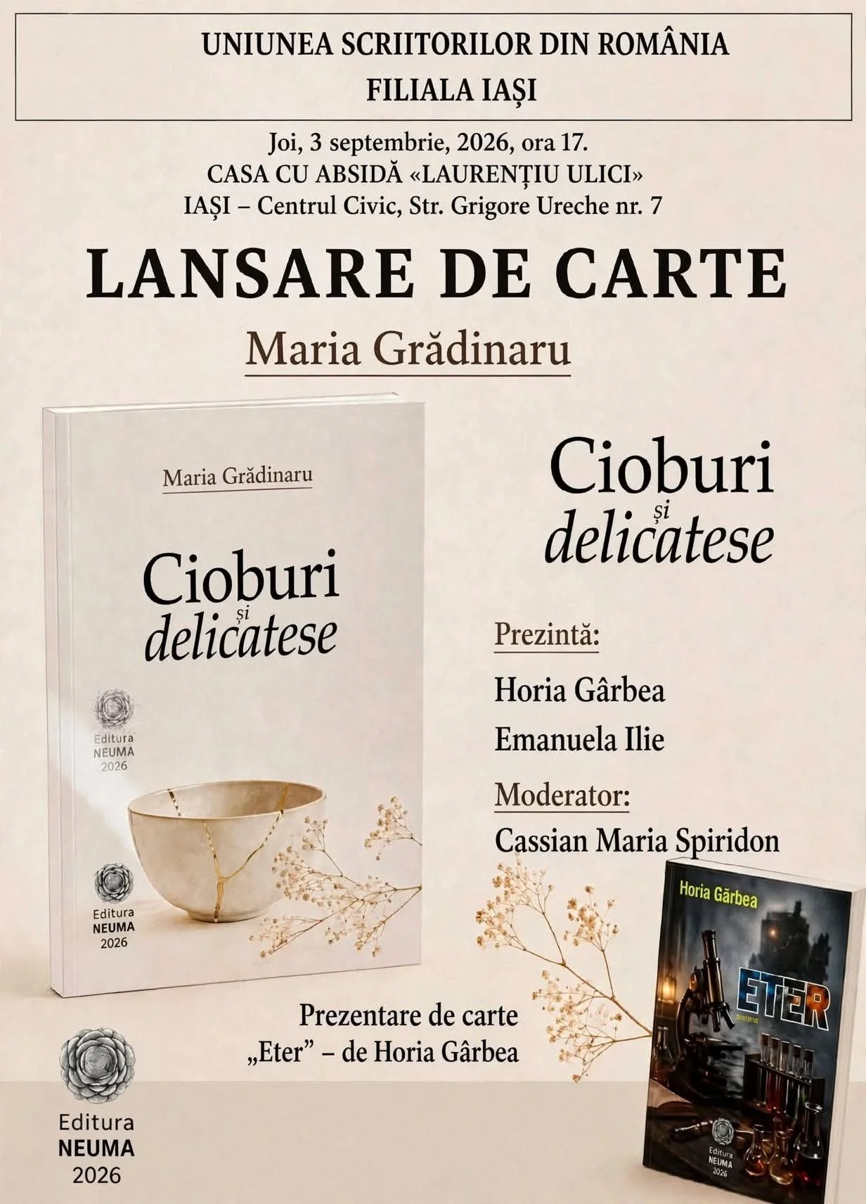 Poeta Maria Grădinaru lansează un nou volum, intitulat „Cioburi și delicatese”