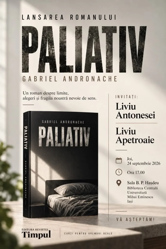 Lansarea romanului „Paliativ” de Gabriel Andronache, în 24 septembrie