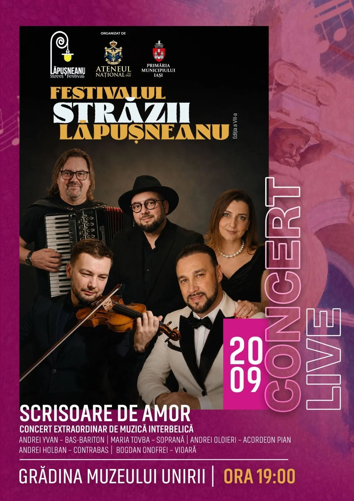 „Scrisoare de amor”, concert de muzică interbelică în cadrul Festivalului Străzii Lăpușneanu