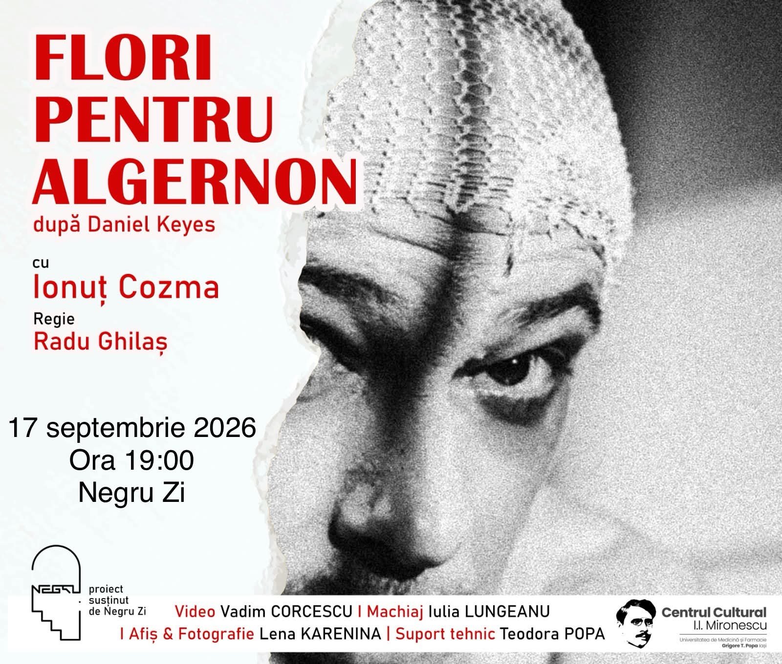 „Flori pentru Algernon”, o nouă reprezentație la Negru Zi în 17 septembrie
