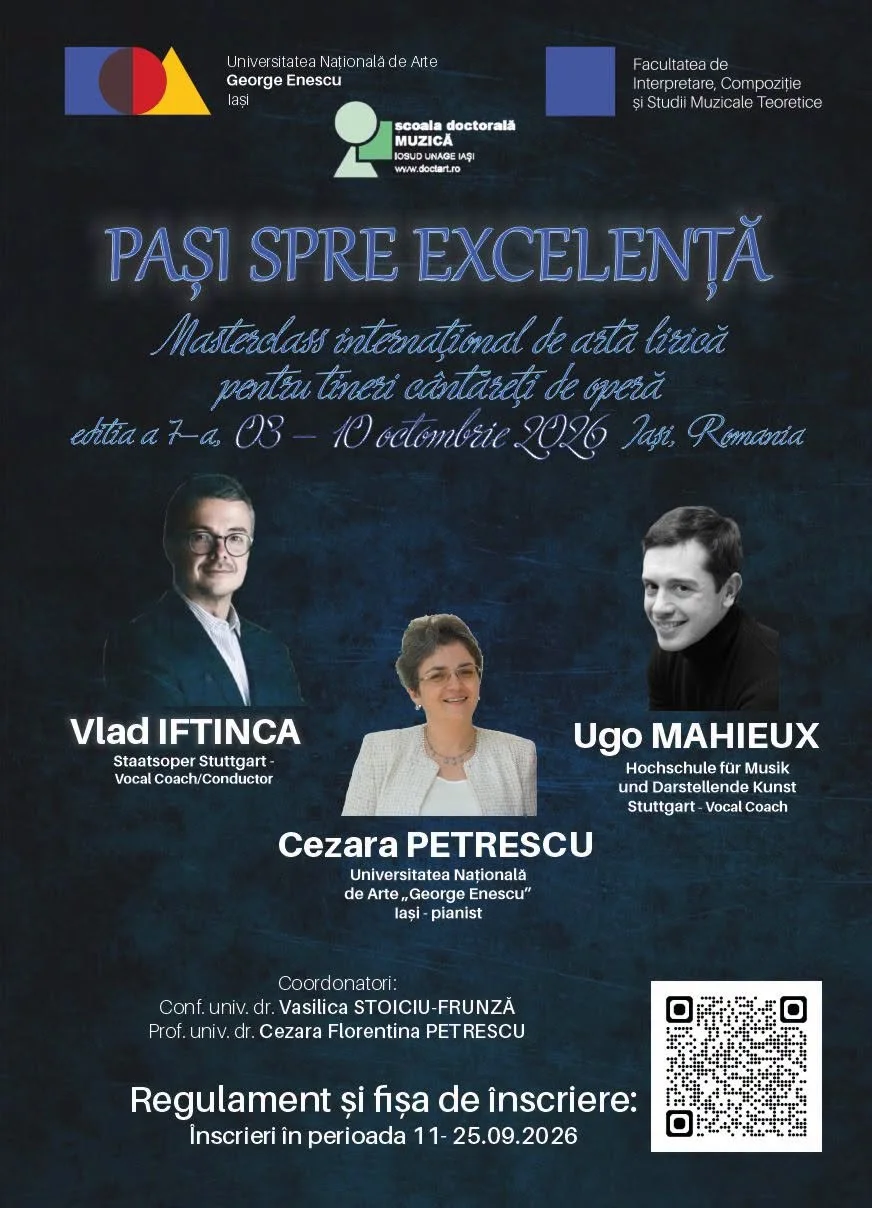 „Pași spre excelență”, Masterclass internațional de artă lirică, 3-10 octombrie, la UNAGE