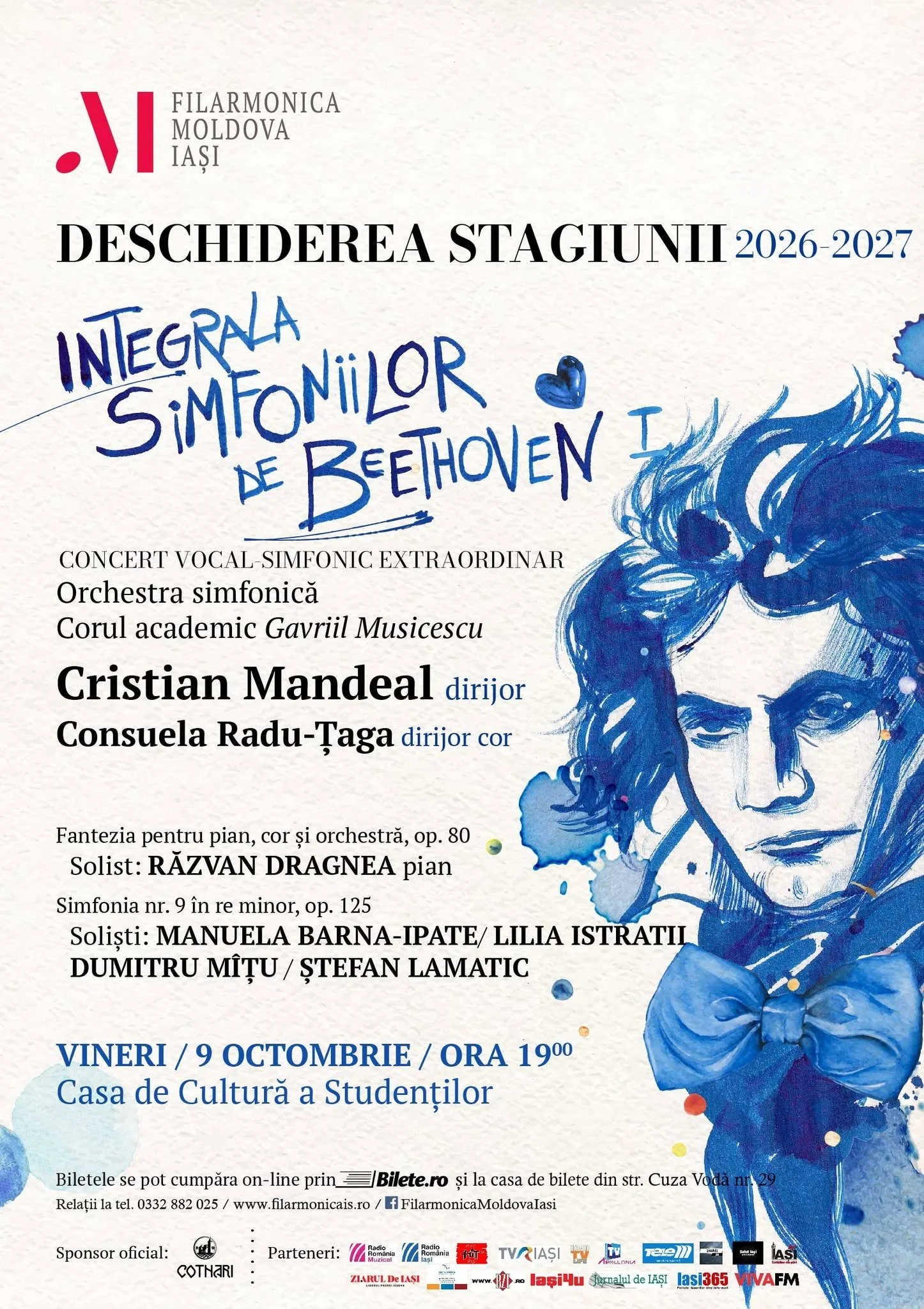 Integrala simfoniilor de Beethoven în deschiderea stagiunii Filarmonicii „Moldova” Iași, în 9 octombrie