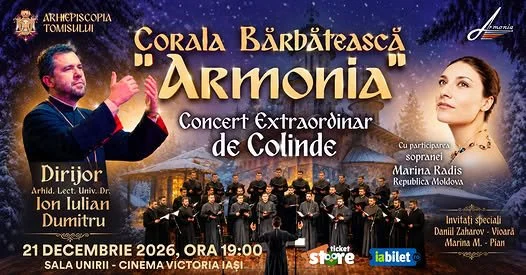 Concert extraordinar de colinde cu Corala Bărbătească „Armonia”