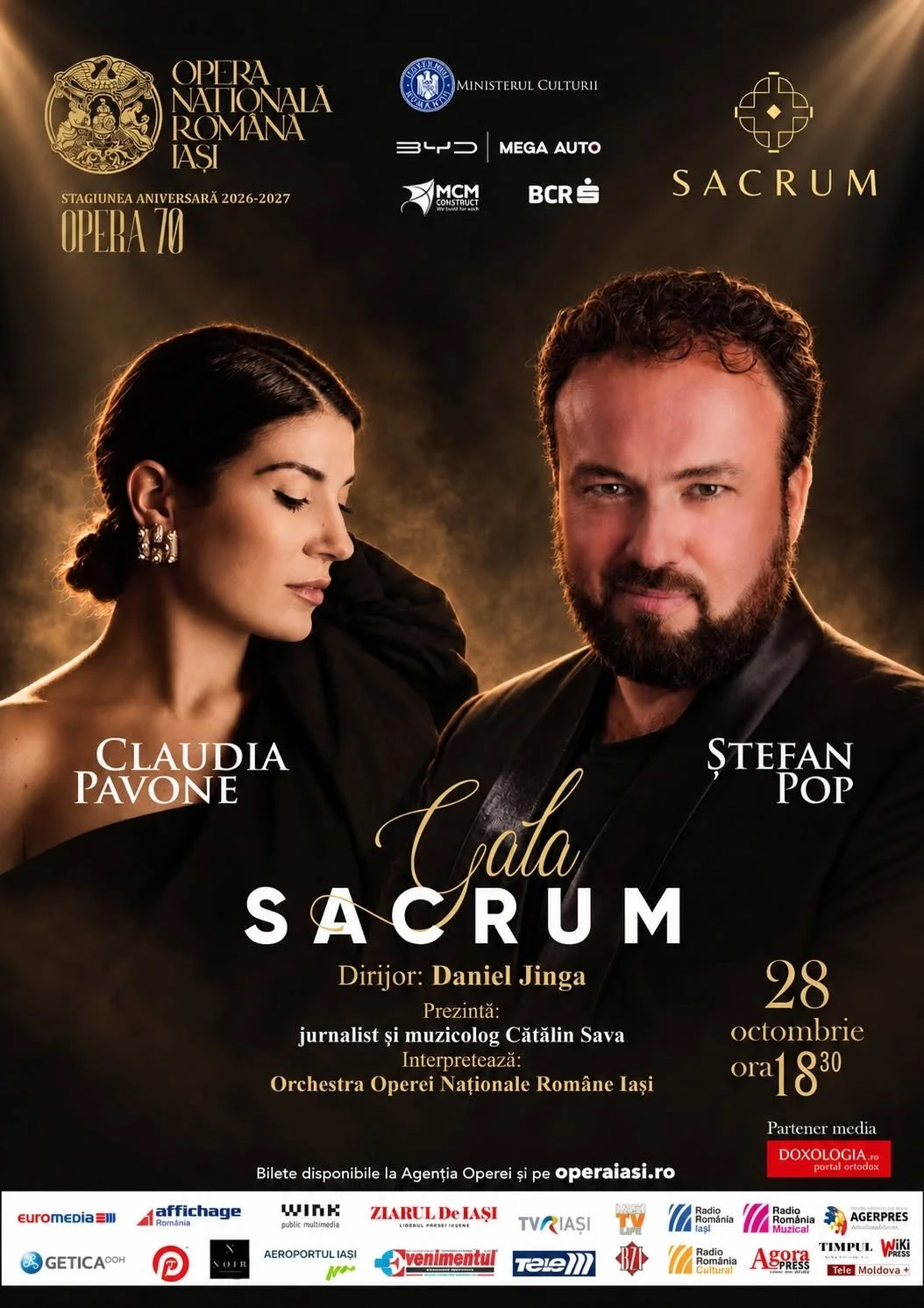Gala SACRUM - Concert cu Claudia Pavone și Ștefan Pop în 28 octombrie, la Opera Națională Iași