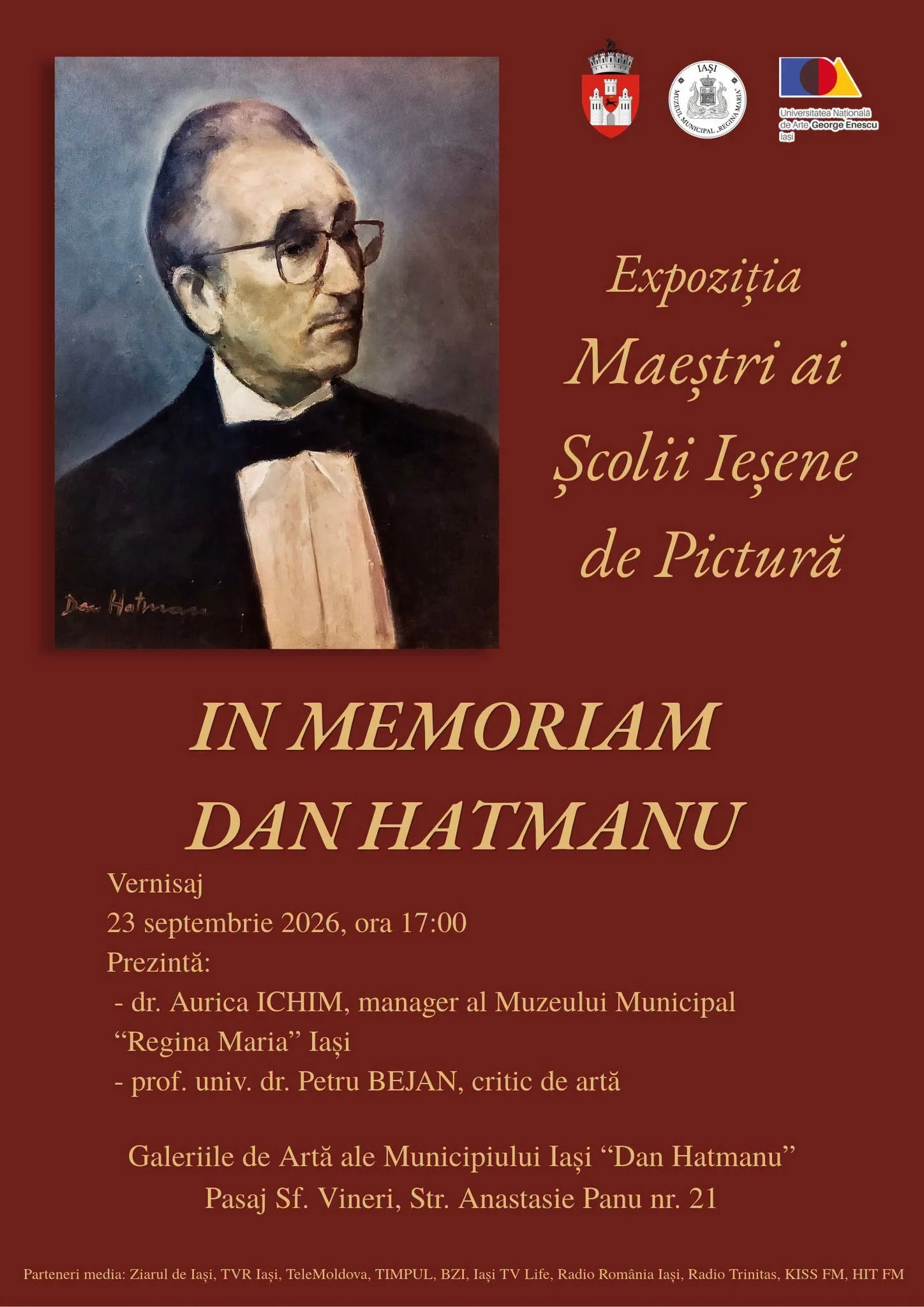 „Maeștri ai Școlii Ieșene de Pictură”, expoziție la Galeriile „Dan Hatmanu”