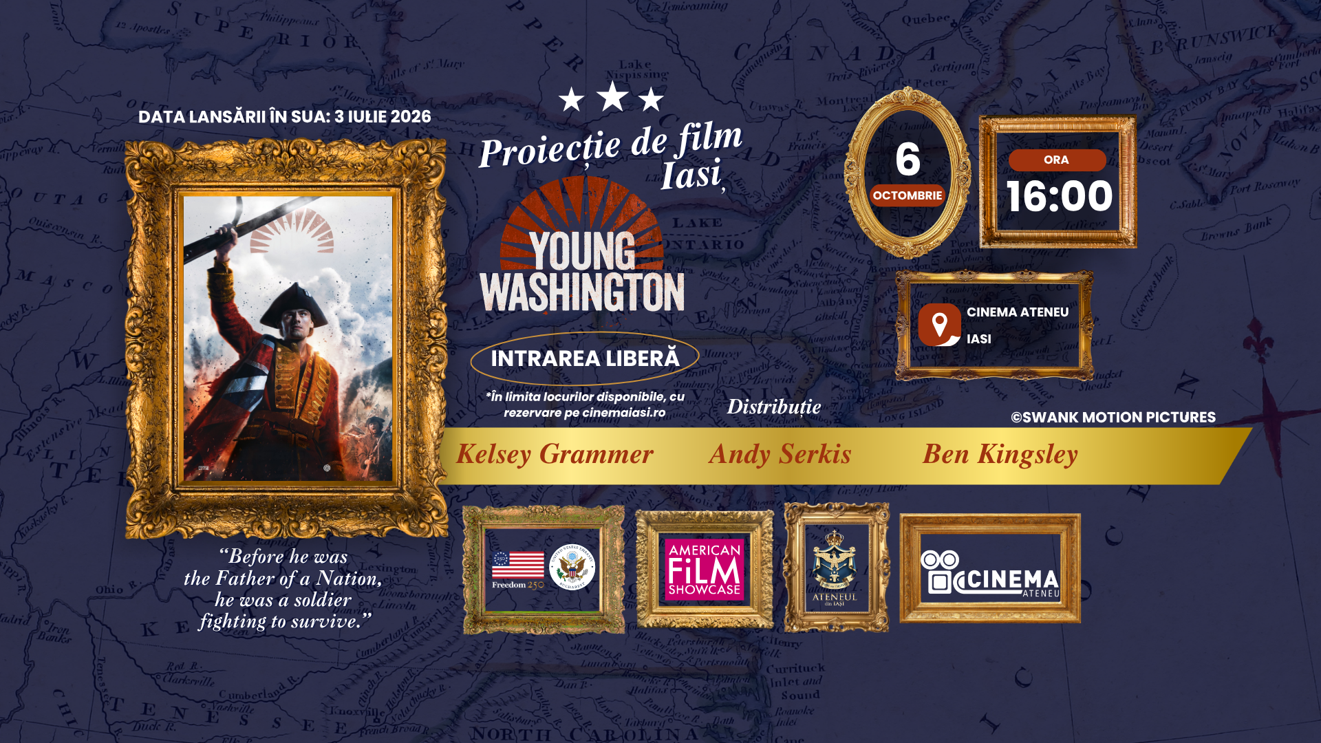 „Tânărul Washington”, proiecție specială cu intrare liberă la Cinema Ateneu Iași