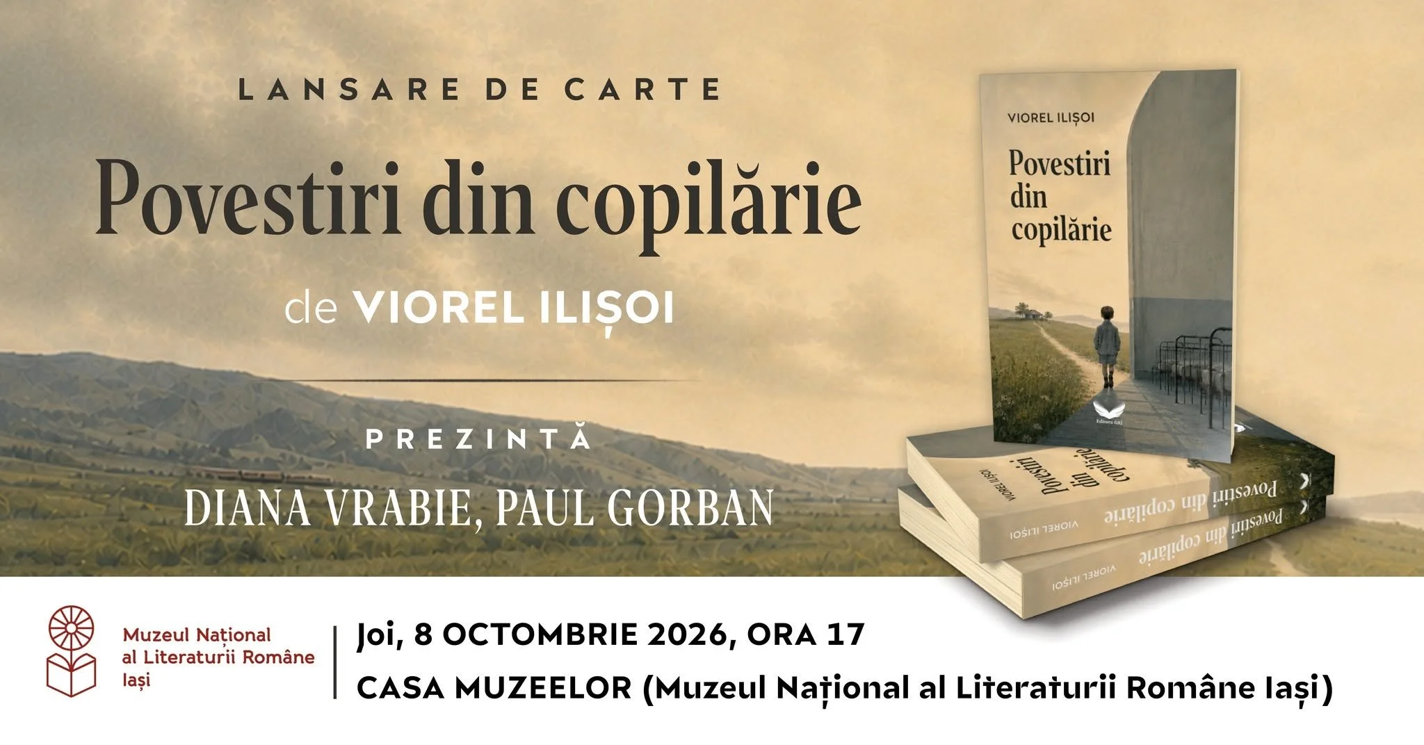Lansare de carte: „Povestiri din copilărie” de Viorel Ilișoi, joi, 8 octombrie