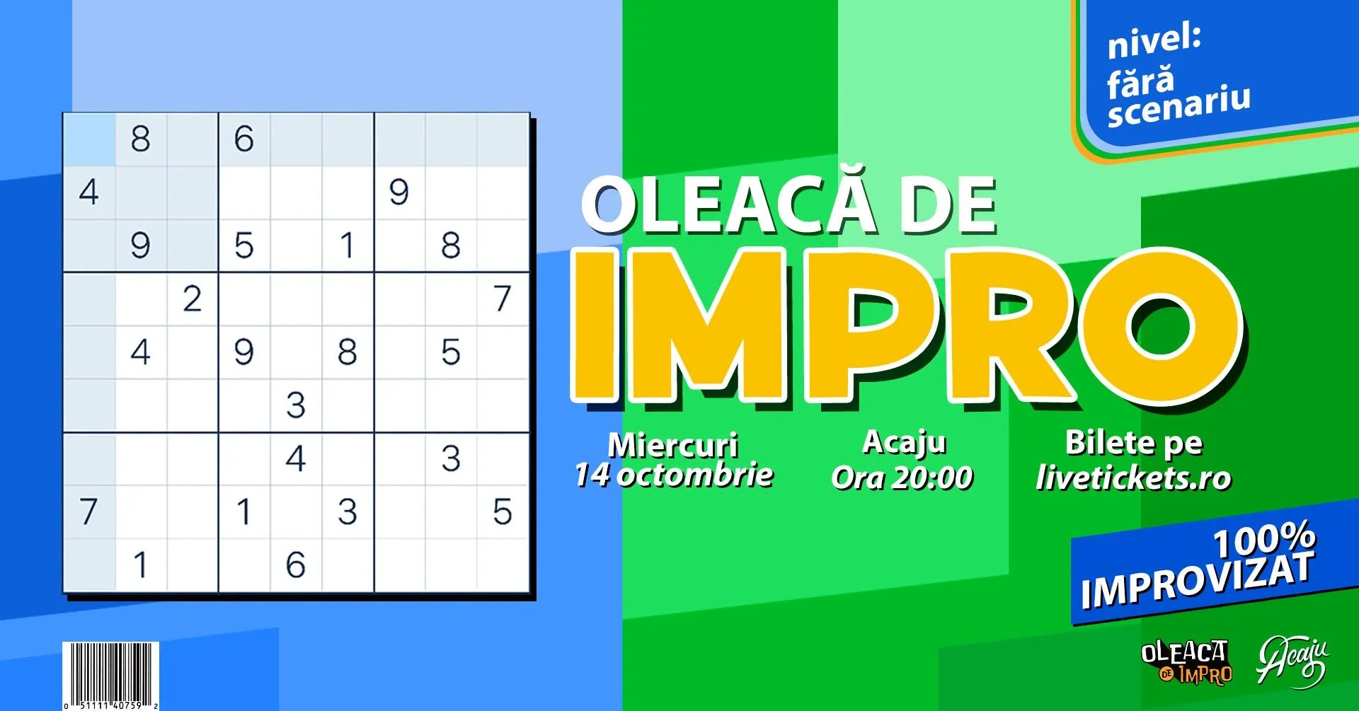 „Oleacă de Impro, complet!”, la Acaju Cafe, în 14 octombrie