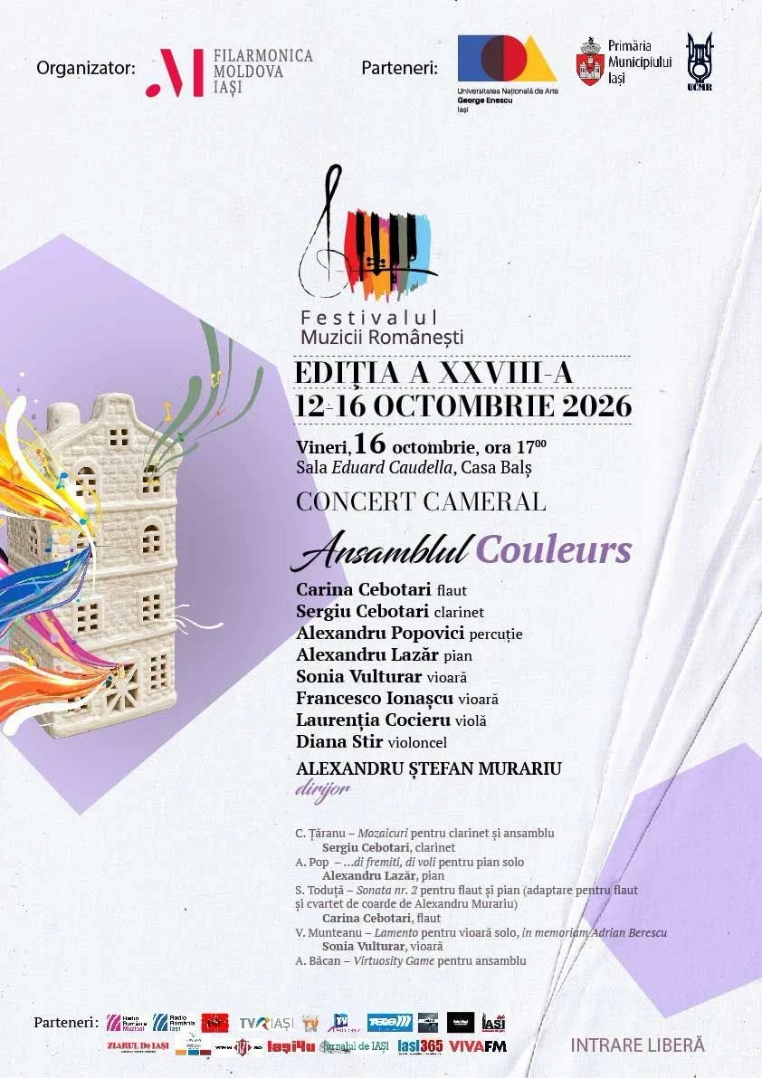 Concert cameral cu Ansamblul Couleurs la Casa Balș, în cadrul Festivalului Muzicii Românești